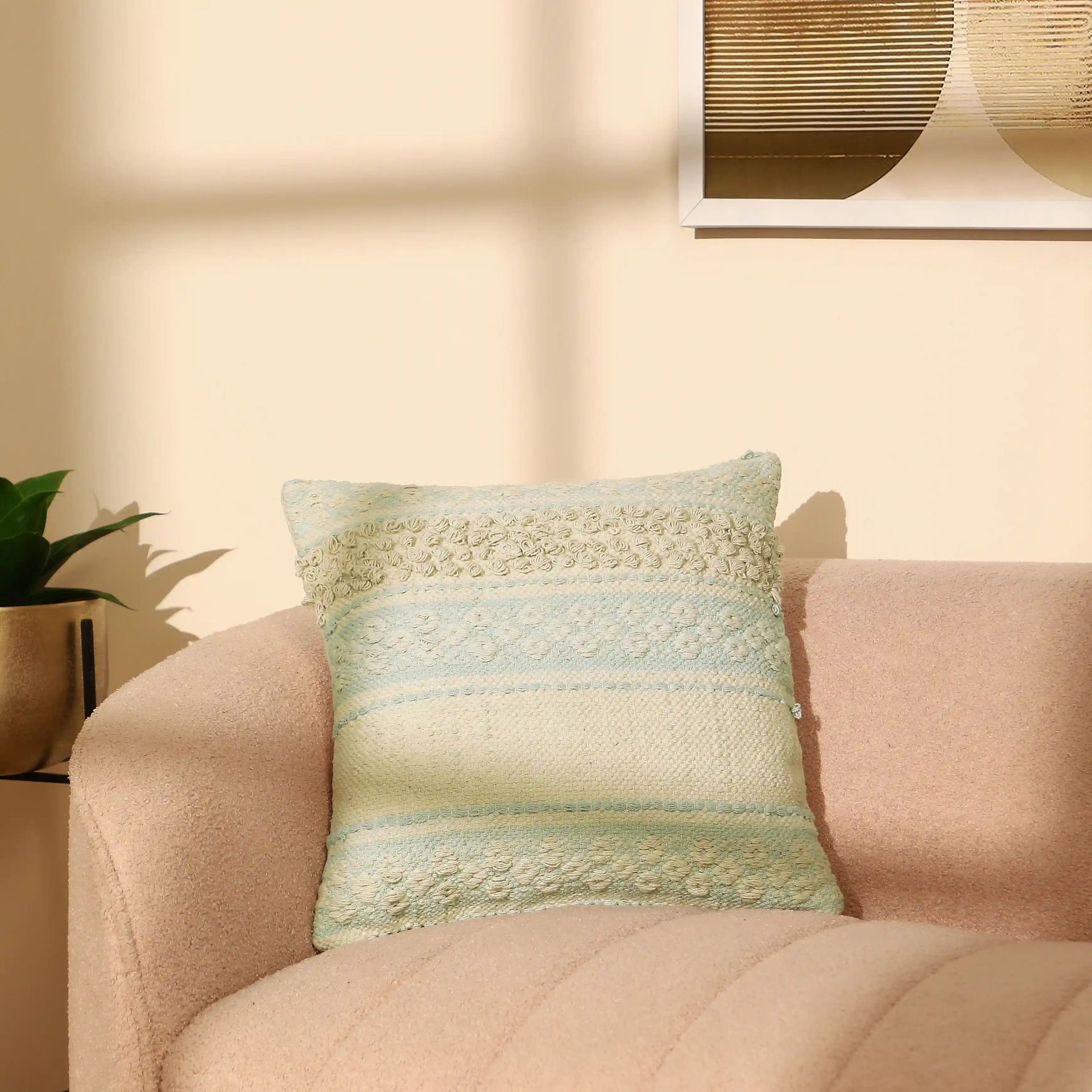 Geometric 100% Cotton Ice Grey Cushion Cover | Vissencia