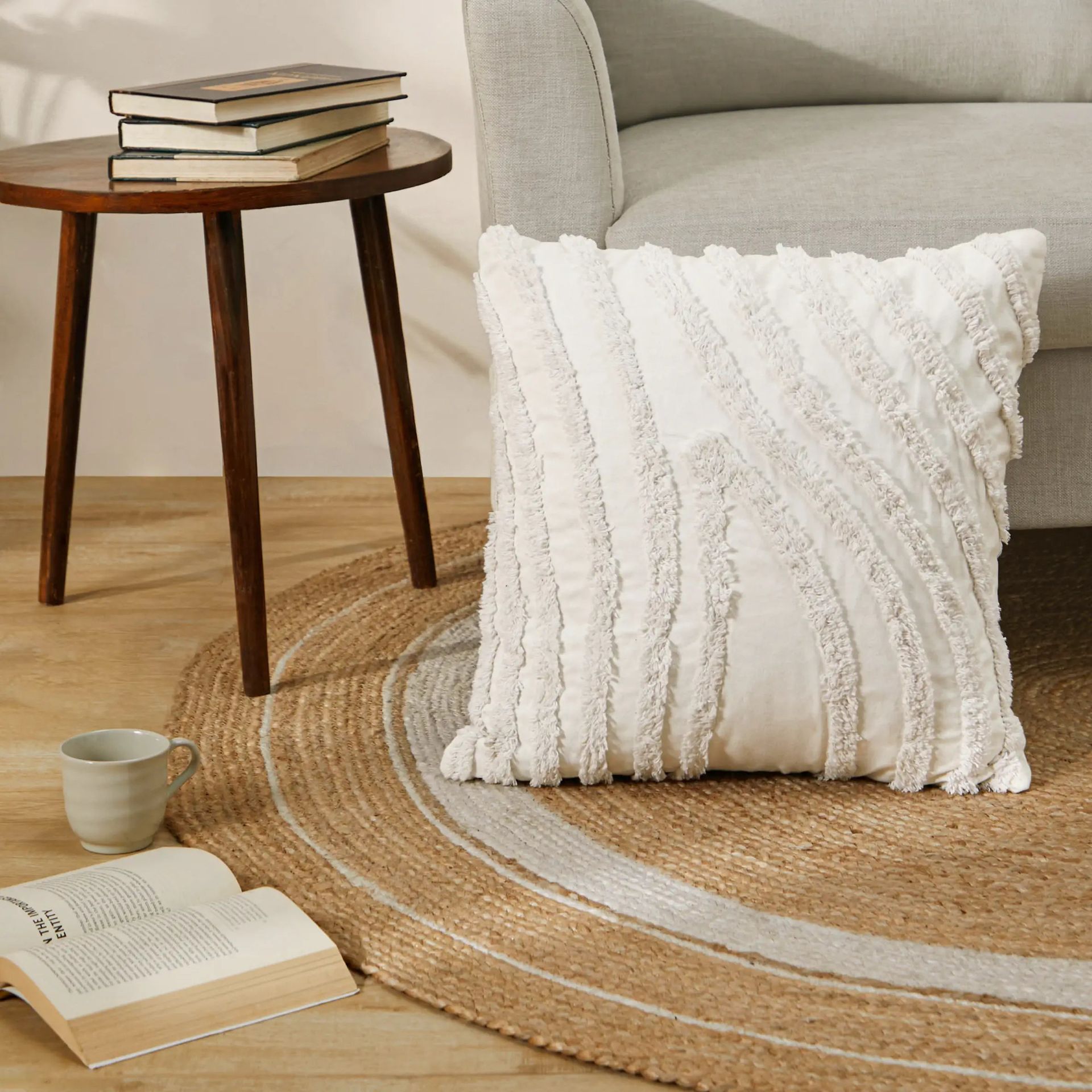 Abstract 100% Cotton Ivory Cushion Cover | Vissencia