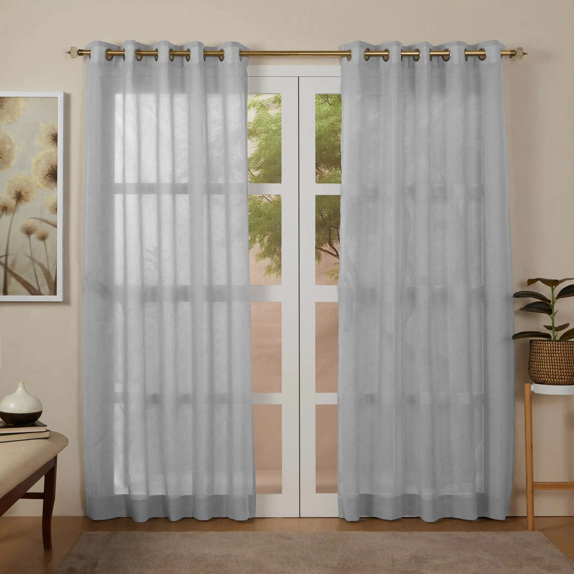 Sheer Cotton Polyester blend Silver Set of 2 Long Door Curtains | Velina