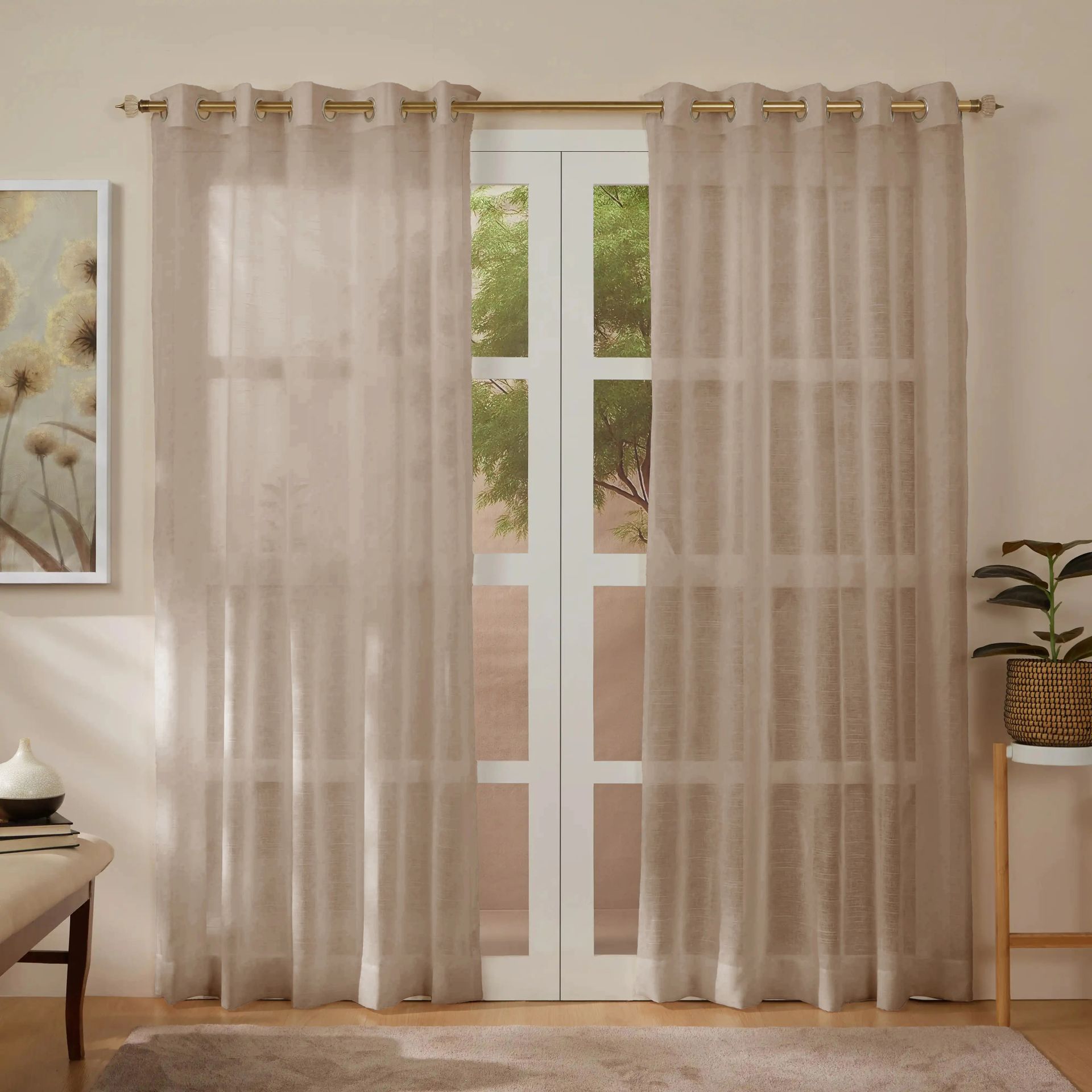 Sheer Polyester Cotton blend Espresso Set of 2 Door Curtains | Velina