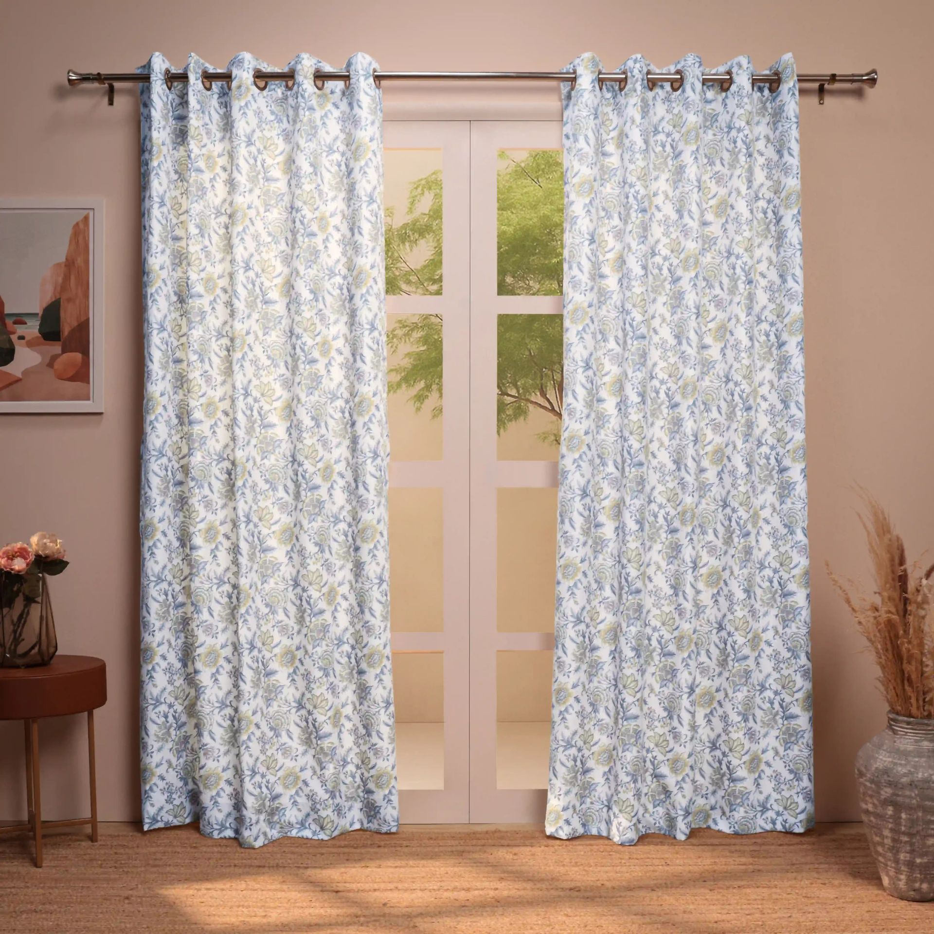 Indian Heritage 100% Polyester Mustard Set of 2 Long Door Curtains | Chippa Lane