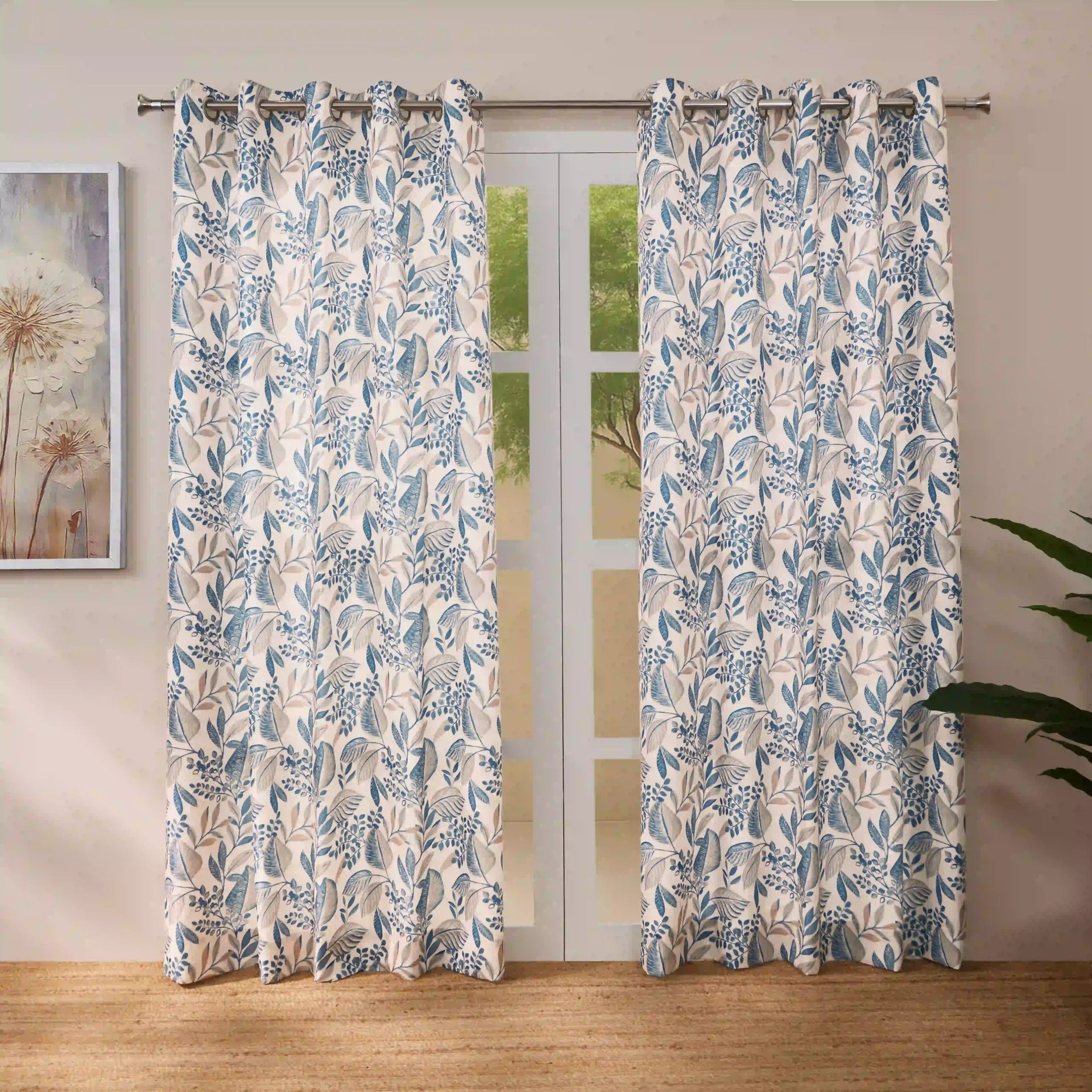 Floral 100% Polyester Bluebell Set of 2 Long Door Curtains | Chippa Lane
