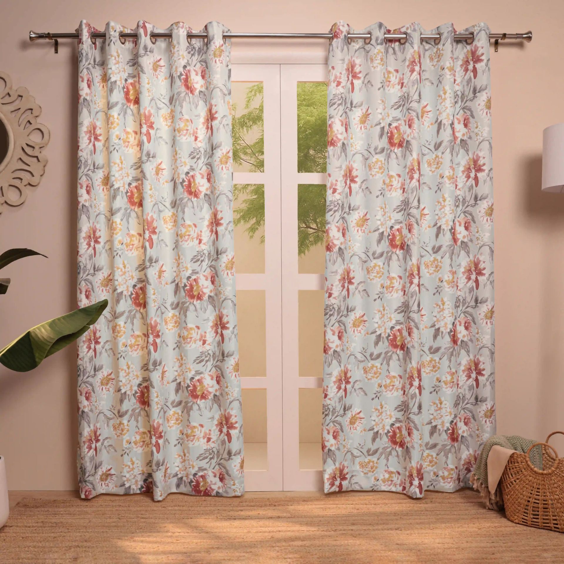 Floral 100% Polyester Steel Set of 2 Door Curtains | Chippa Lane