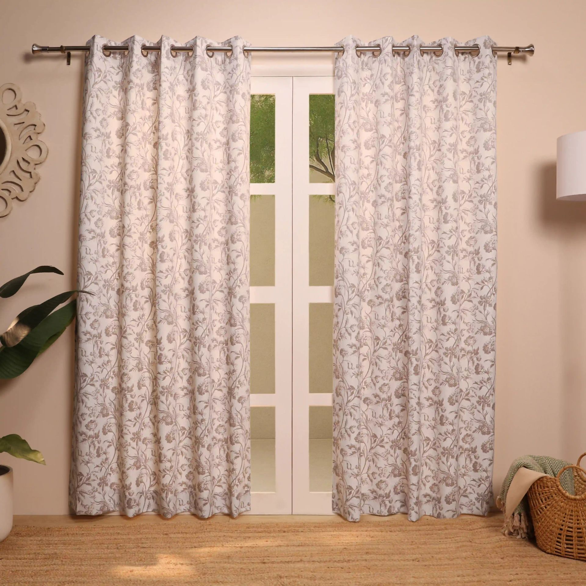 Floral 100% Polyester Walnut Set of 2 Door Curtains | Bloomshire Classic