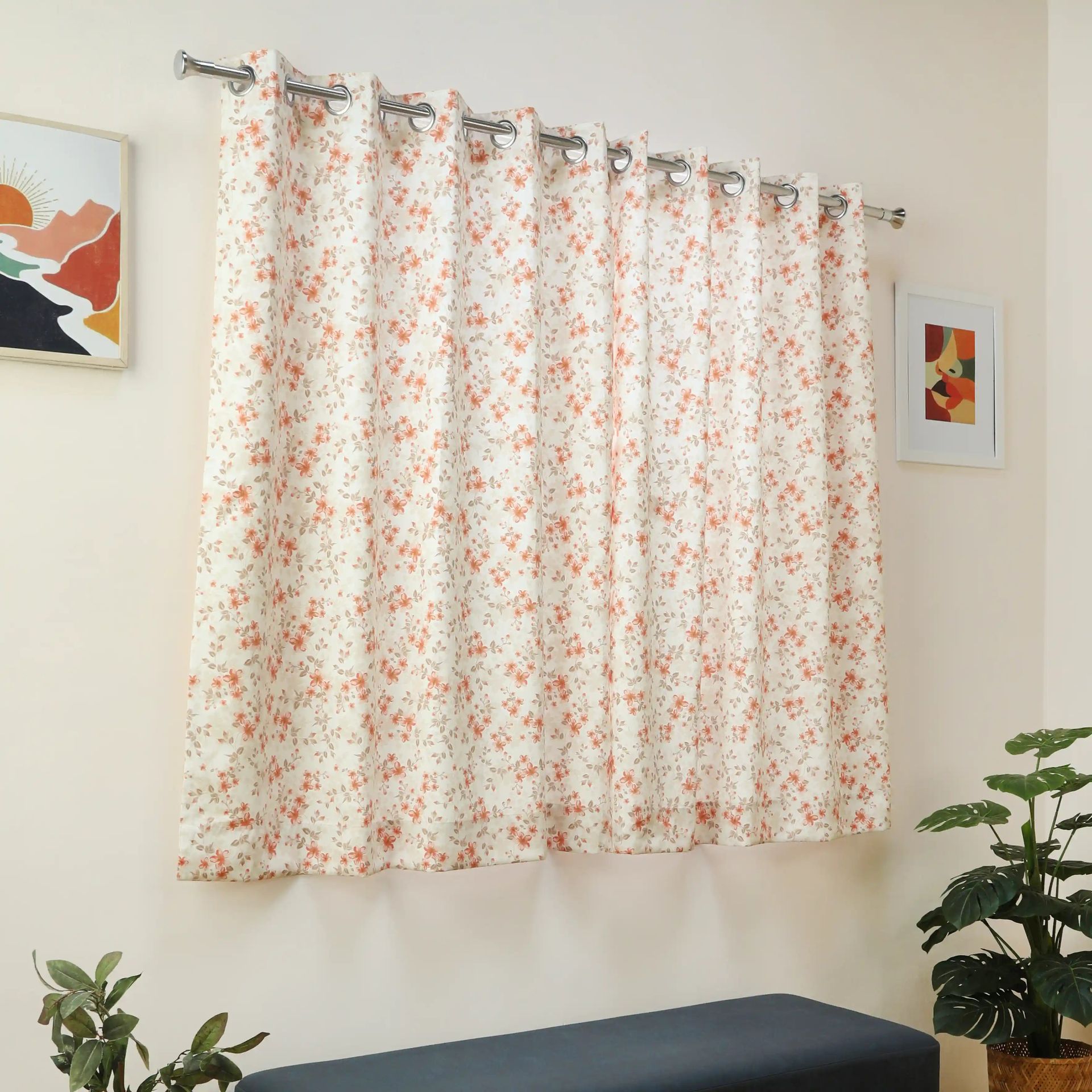 Floral 100% Polyester Burnt Ruby Set of 2 Window Curtains | Bloomshire Classic