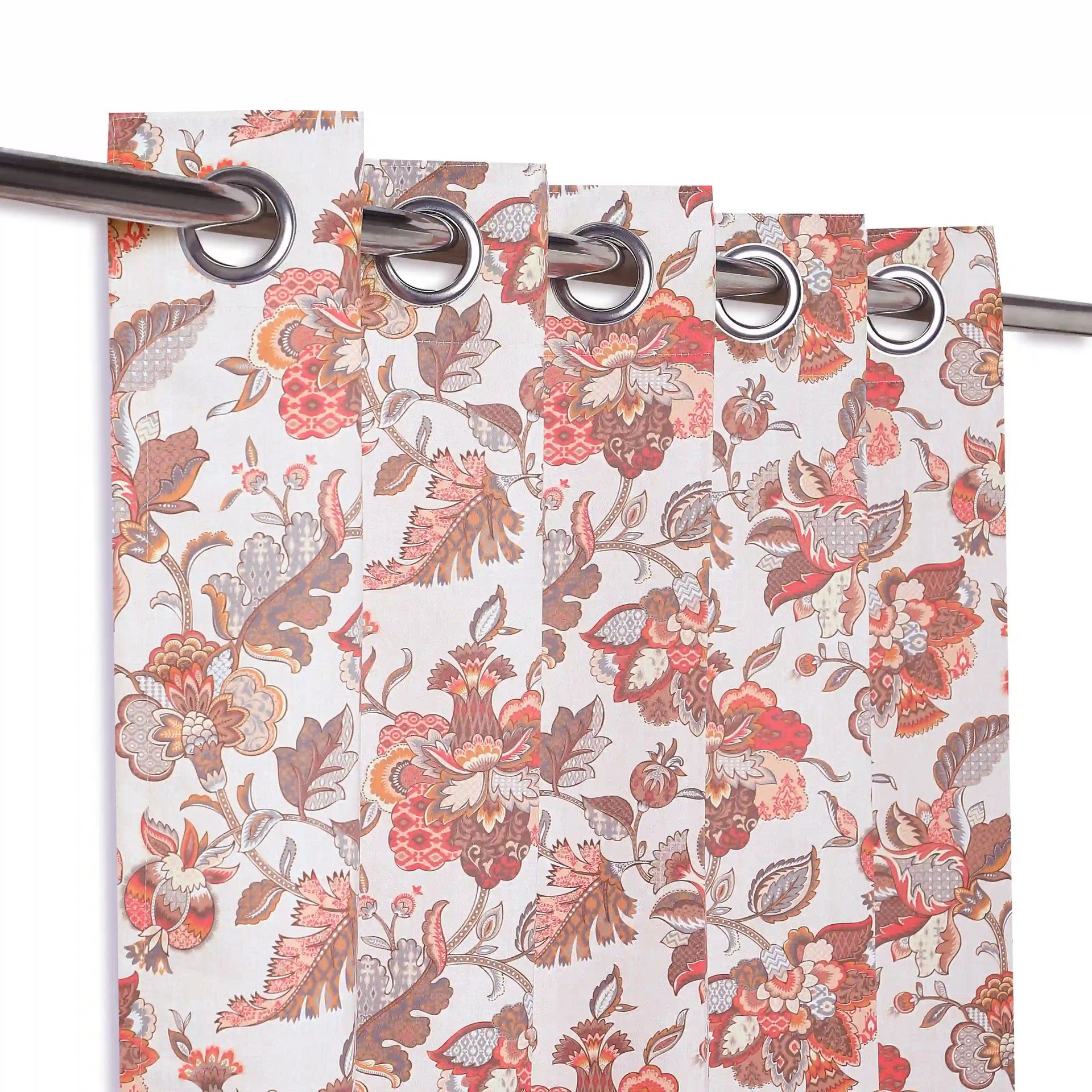 Floral 100% Polyester Salmon Set of 2 Long Door Curtains | Bloomshire Classic