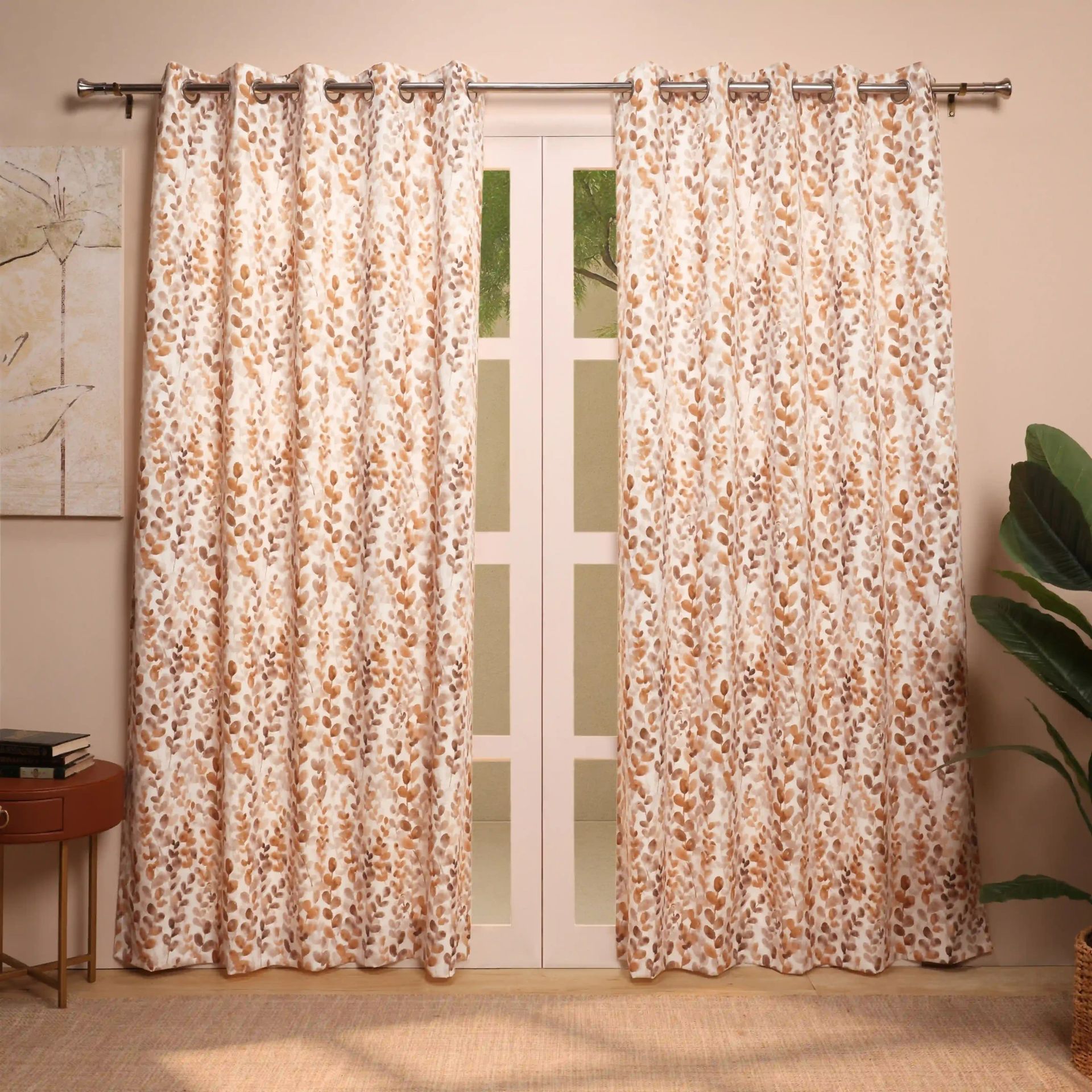 Floral 100% Polyester Clay Set of 2 Long Door Curtains | Bloomshire Classic