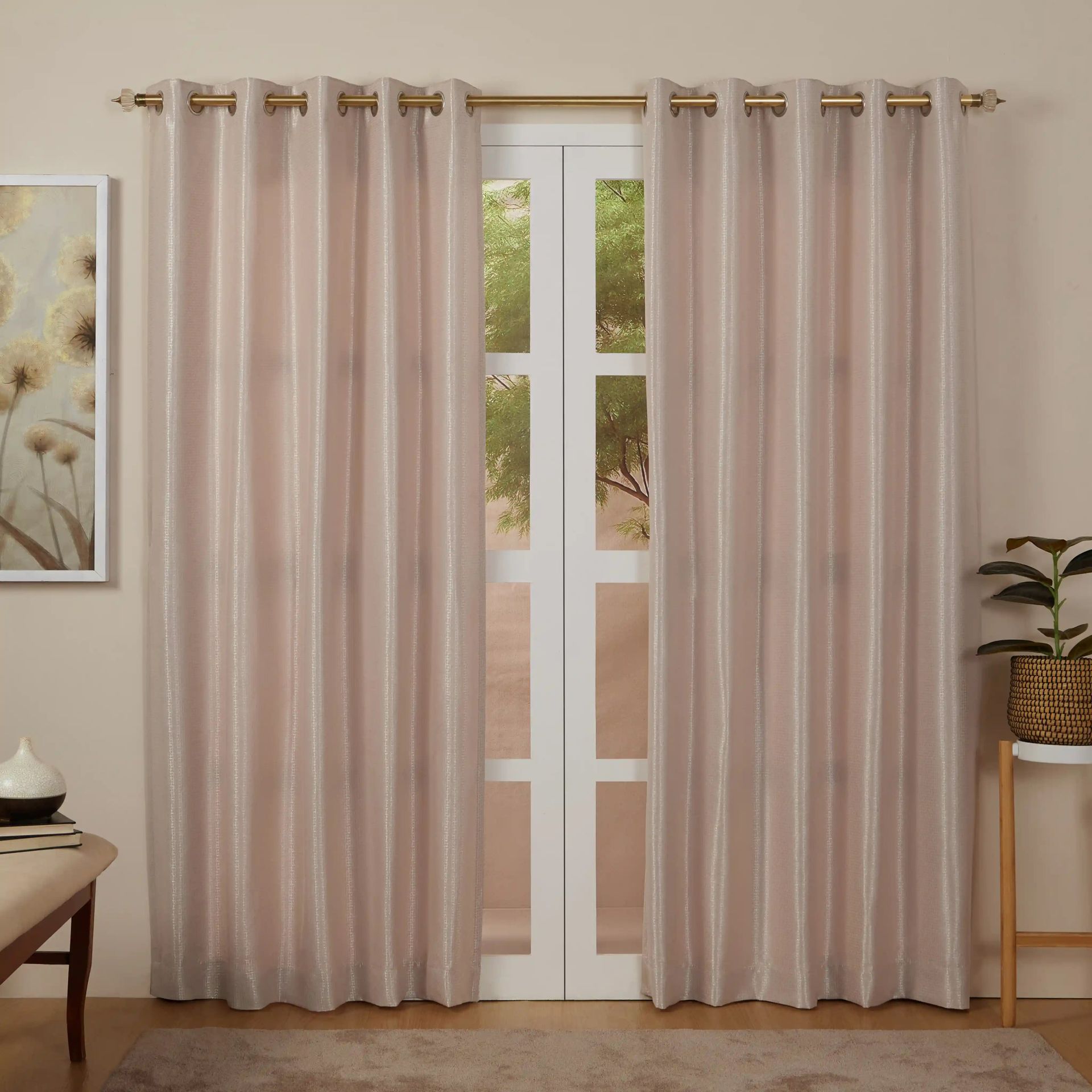 Solid Dyed Polyester Cotton blend Misty Rose Set of 2 Long Door Curtains | Pelushe