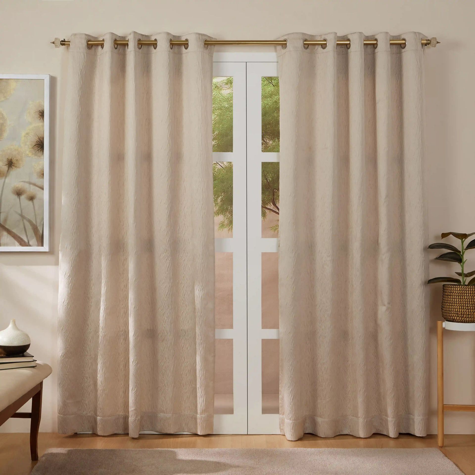 Solid Dyed 100% Polyester Mushroom Set of 2 Long Door Curtains | Pelushe
