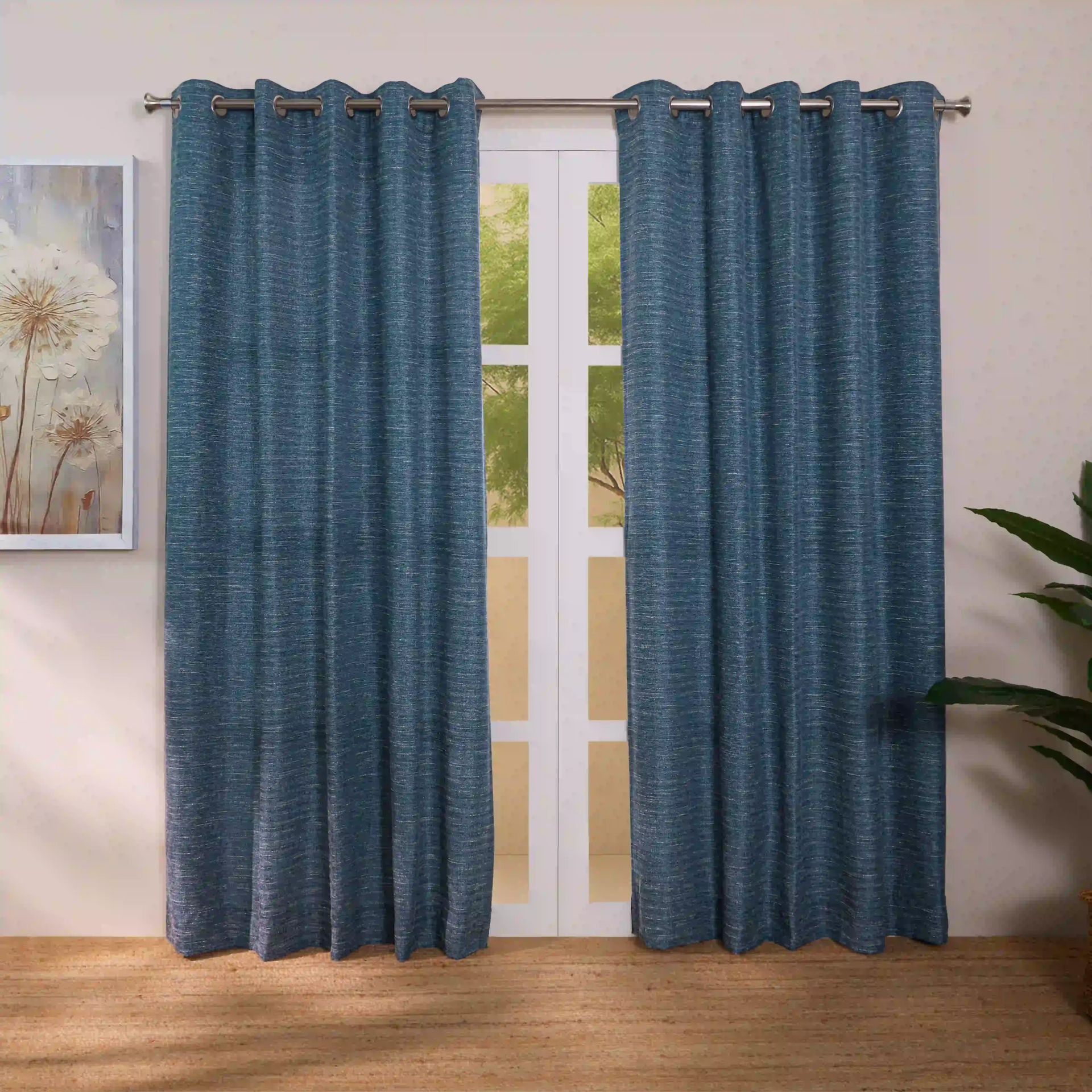 Solid Dyed Polyester Cotton blend Indigo Set of 2 Door Curtains | Paleto