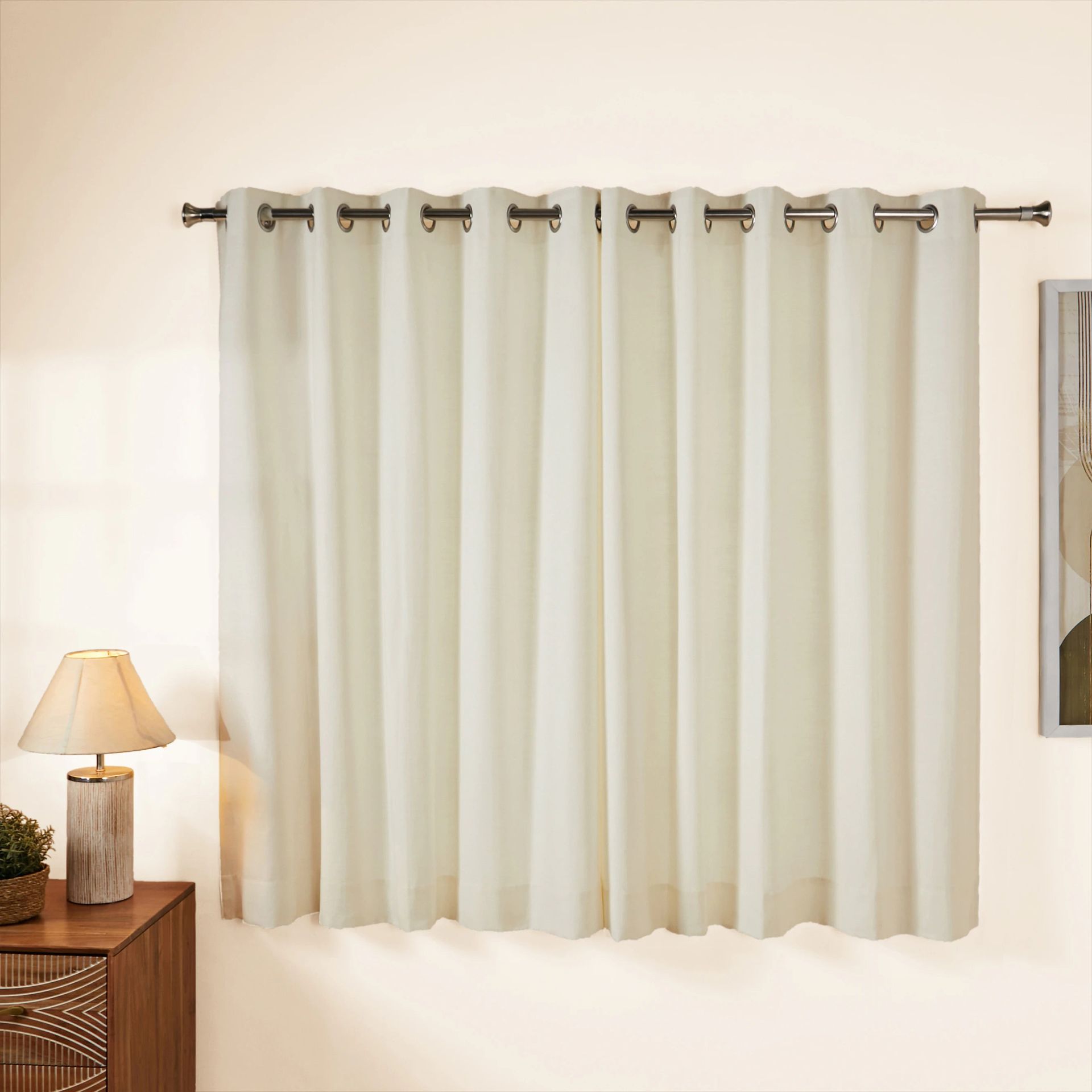 Solid Dyed Cotton Polyester blend Cream Set of 2 Window Curtains | Paleto