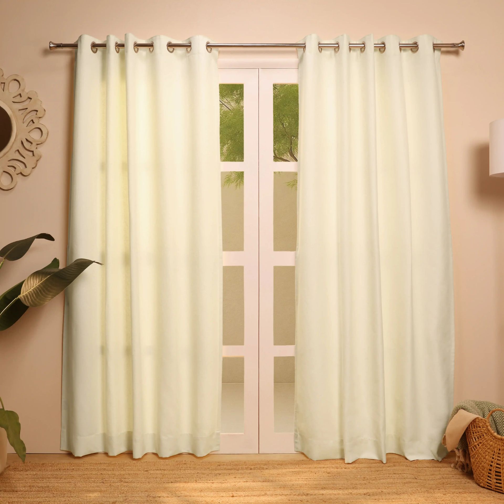 Solid Dyed Polyester Cotton blend Pale Whisper Set of 2 Long Door Curtains | Paleto