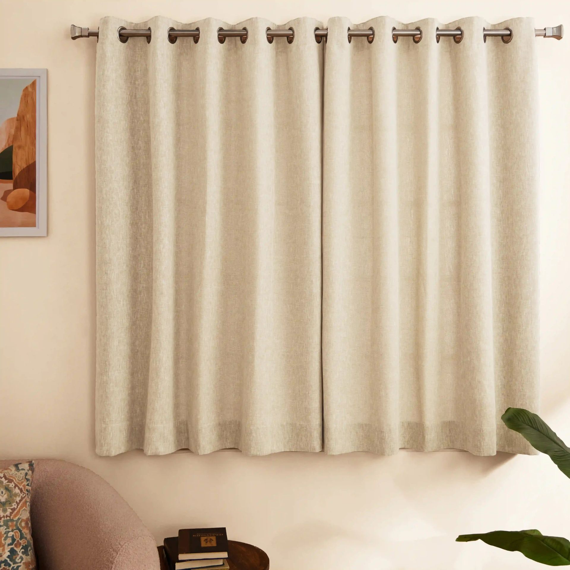 Solid Dyed Polyester Cotton blend Toffee Set of 2 Window Curtains | Paleto