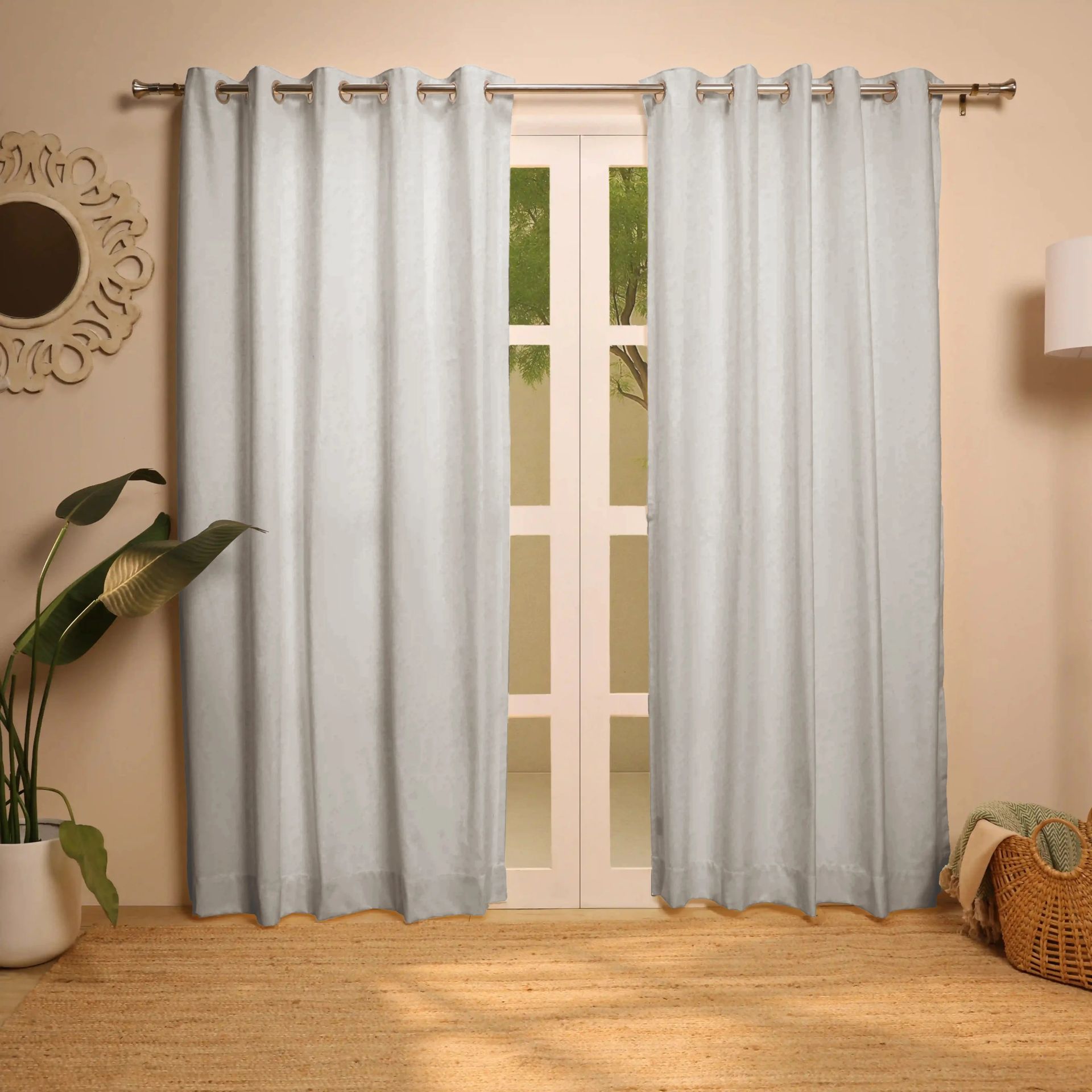 Solid Dyed Cotton Polyester Viscose Linen blend Cloud Set of 2 Long Door Curtains | Paleto