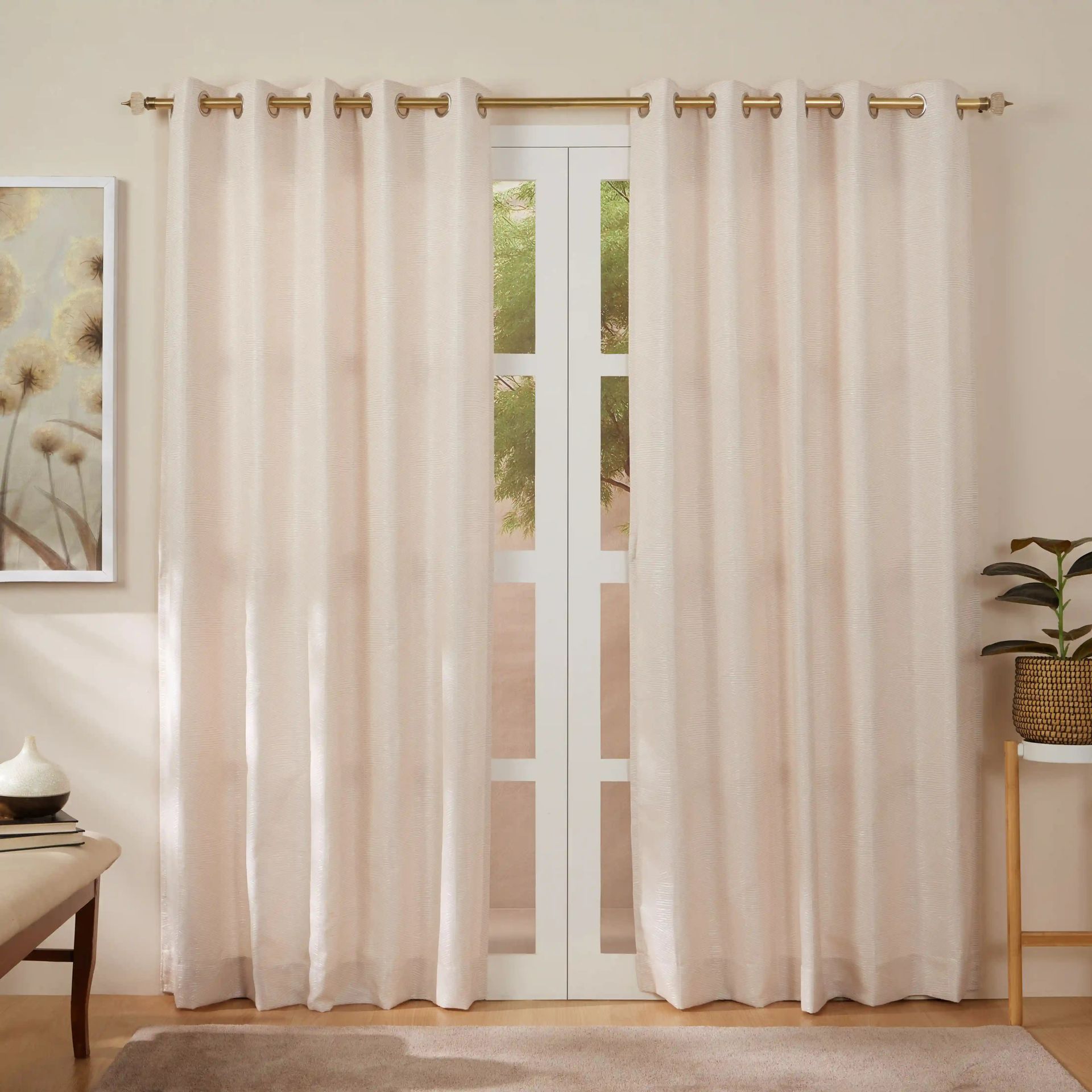 Jacquard Polyester Cotton blend Rosewood Set of 2 Long Door Curtains | De Jacquard Luxe