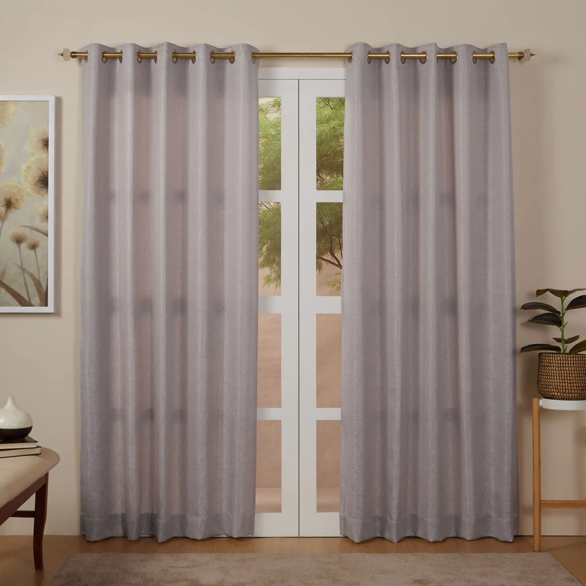 Jacquard Polyester Cotton blend Dusky Lilac Set of 2 Door Curtains | De Jacquard Luxe