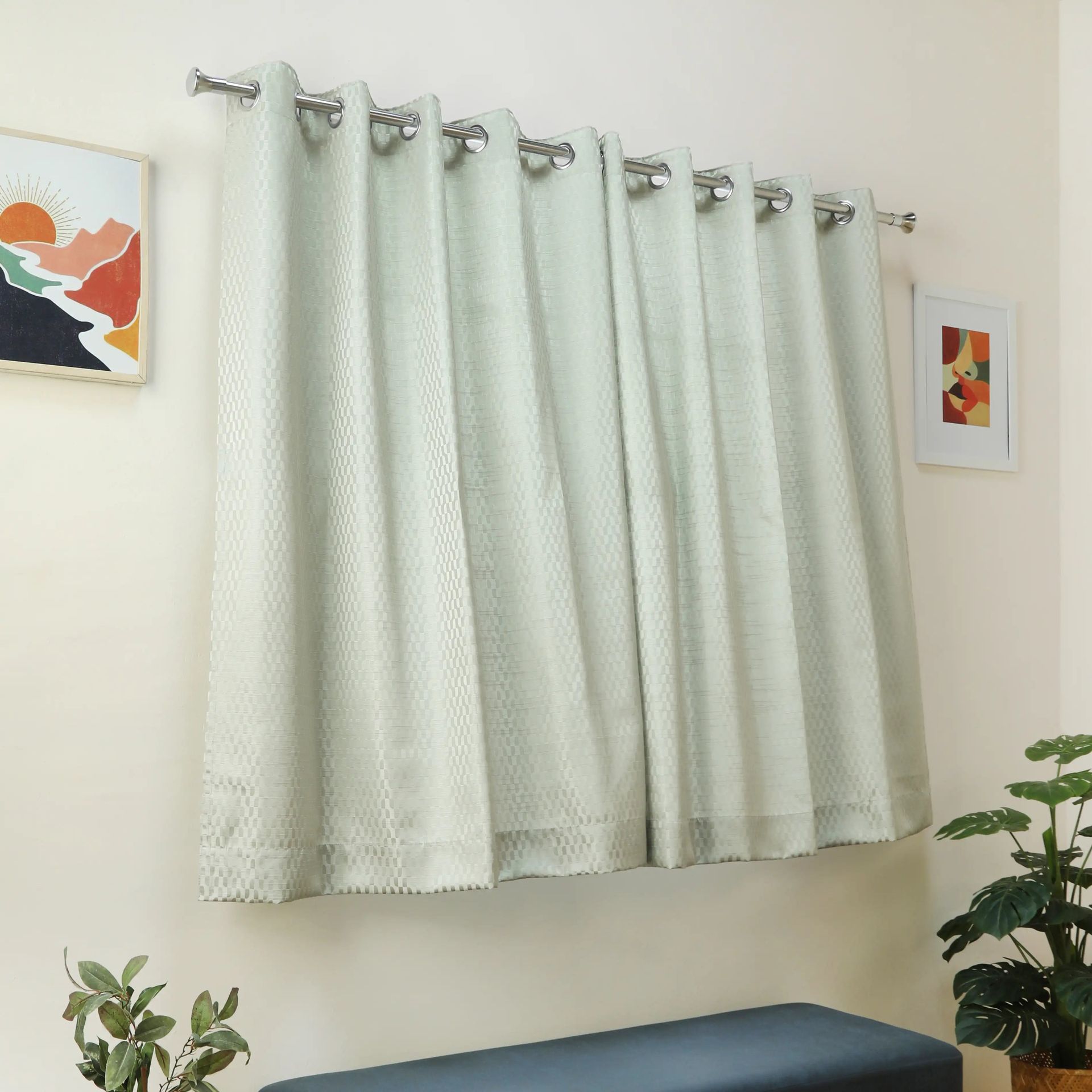 Jacquard Polyester Cotton blend Twilight Mist Set of 2 Window Curtains | De Jacquard Classic