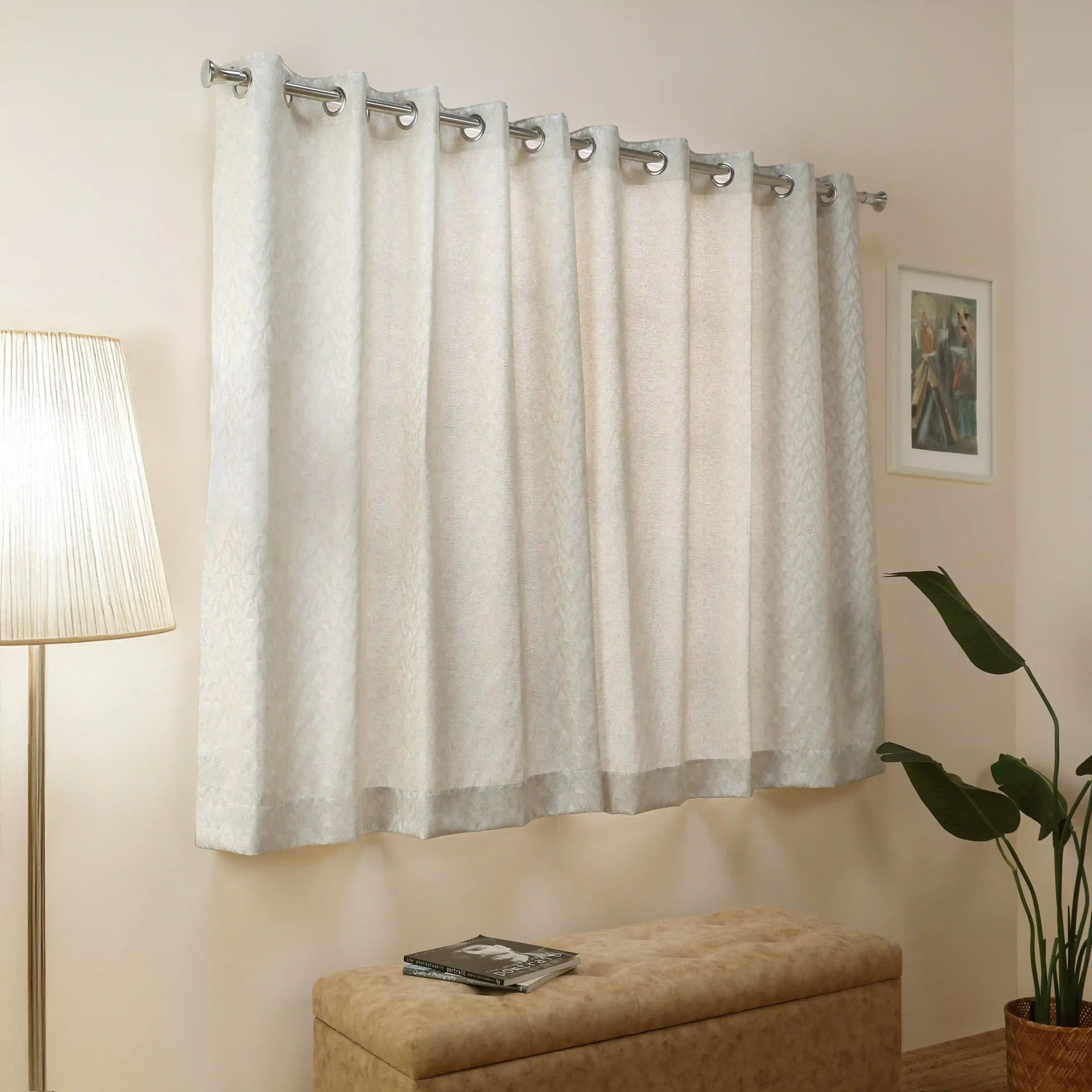 Jacquard Polyester Cotton blend Stone Set of 2 Window Curtains | De Jacquard Classic