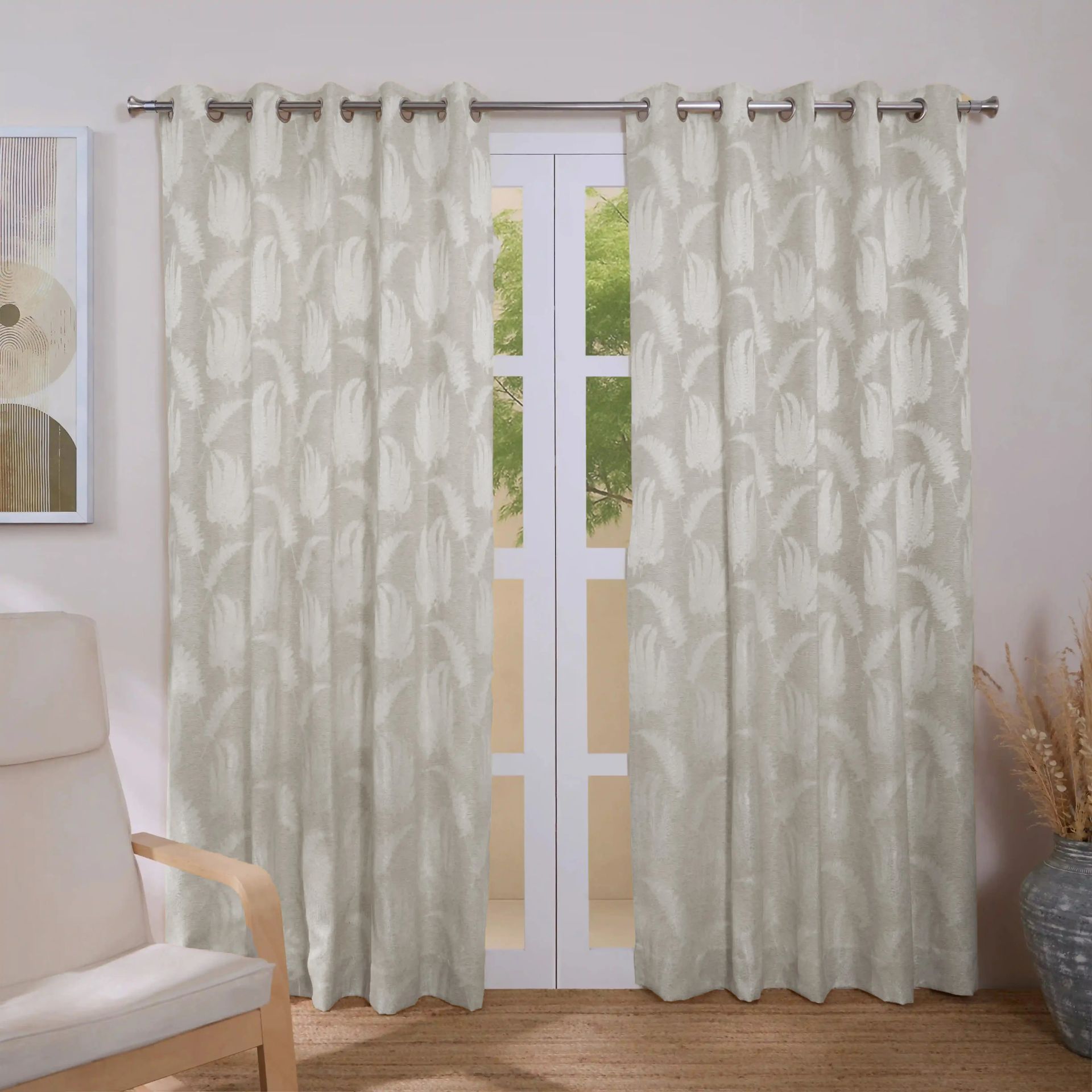 Jacquard Polyester Cotton blend Soft Fawn Set of 2 Long Door Curtains | De Jacquard Classic