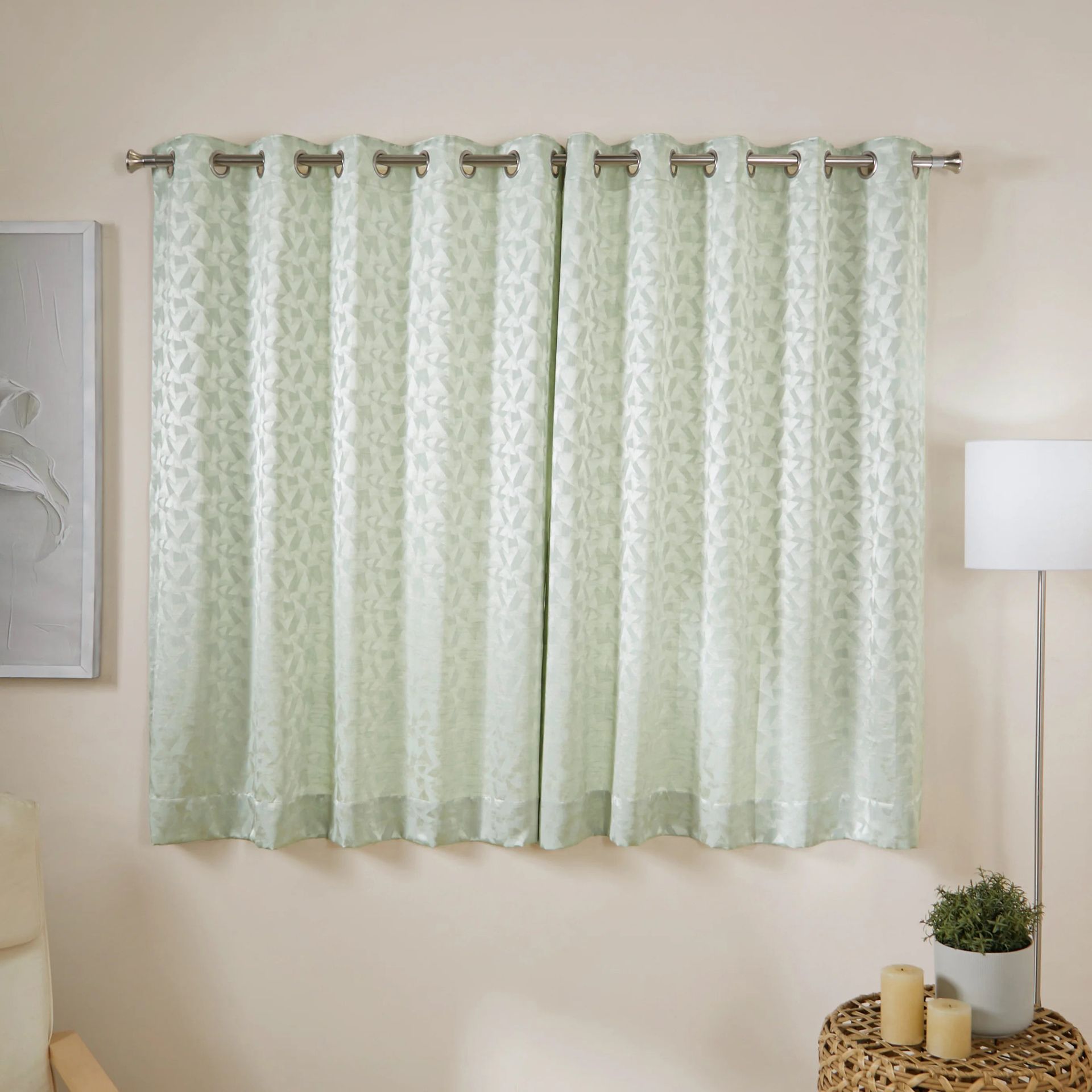 Jacquard Polyester Cotton blend Seafoam Set of 2 Window Curtains | De Jacquard Classic