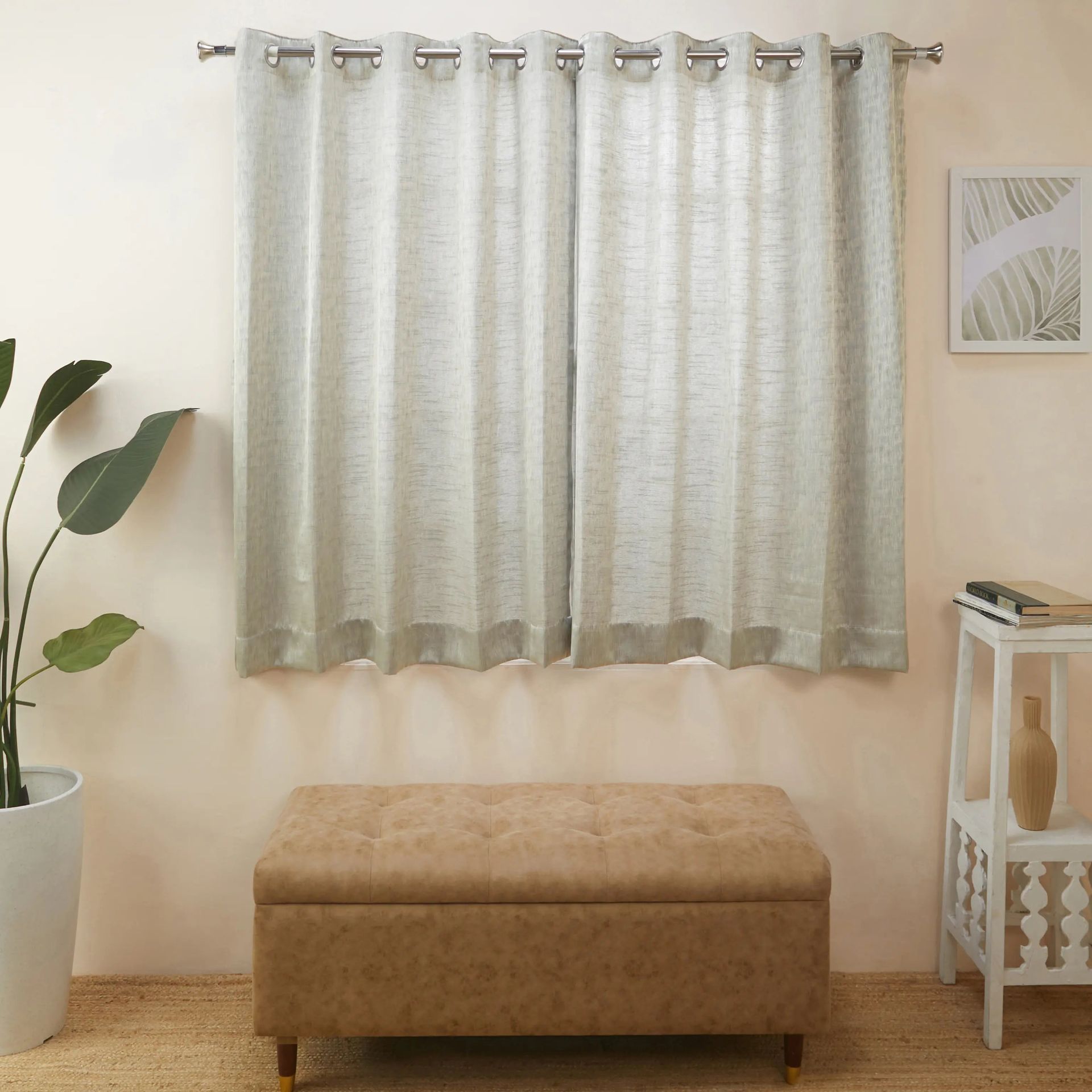 Jacquard Polyester Cotton blend Ash Set of 2 Window Curtains | De Jacquard Classic
