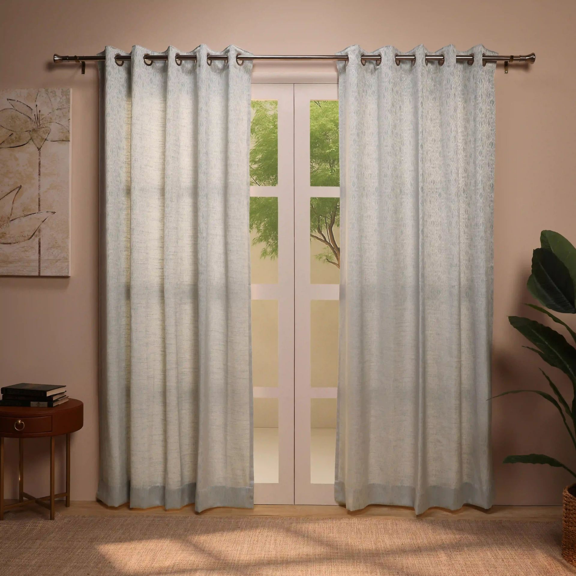 Jacquard Polyester Cotton blend Sky Set of 2 Long Door Curtains | De Jacquard Classic