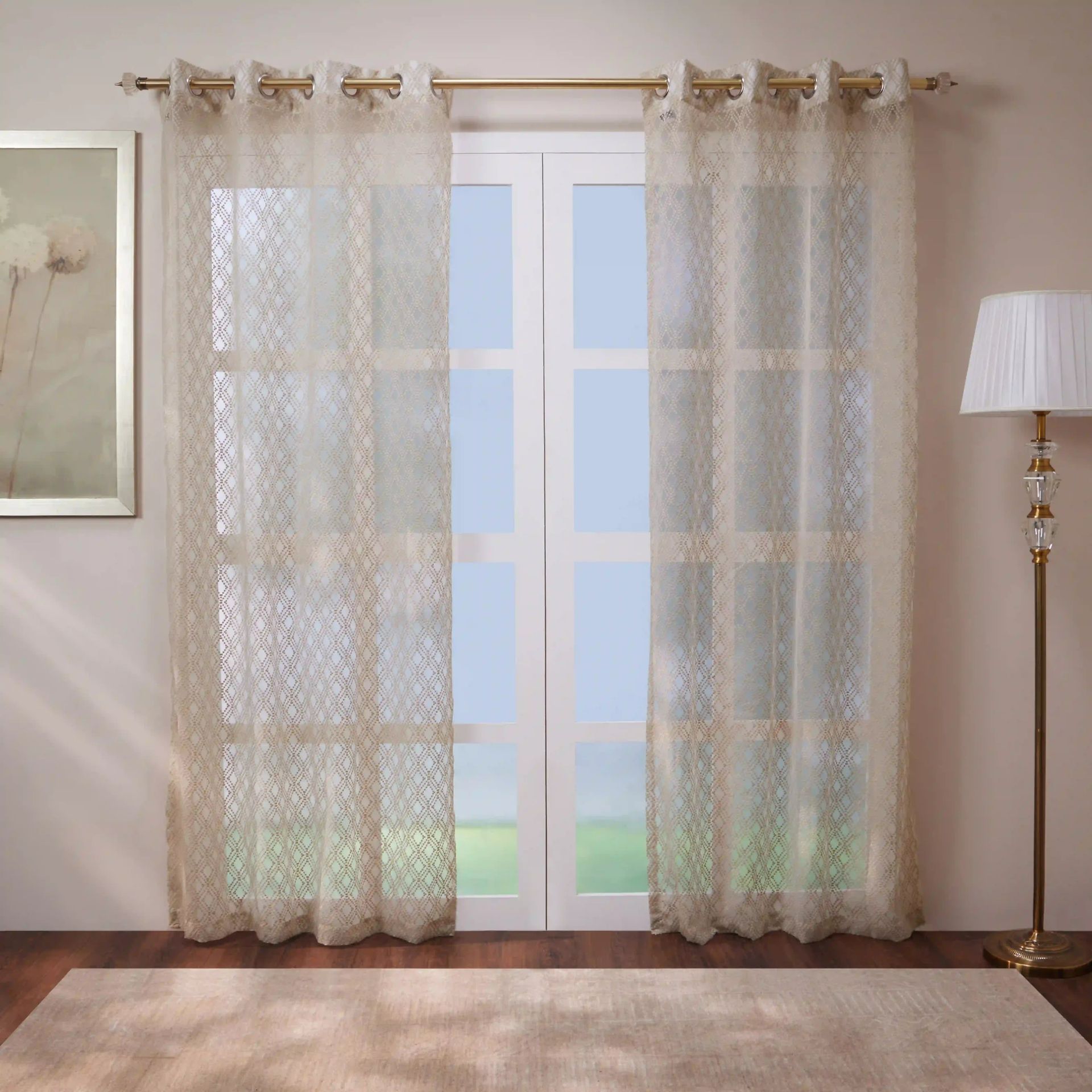 Sheer 100% Polyester Pebble Taupe Set of 2 Door Curtains | Velina