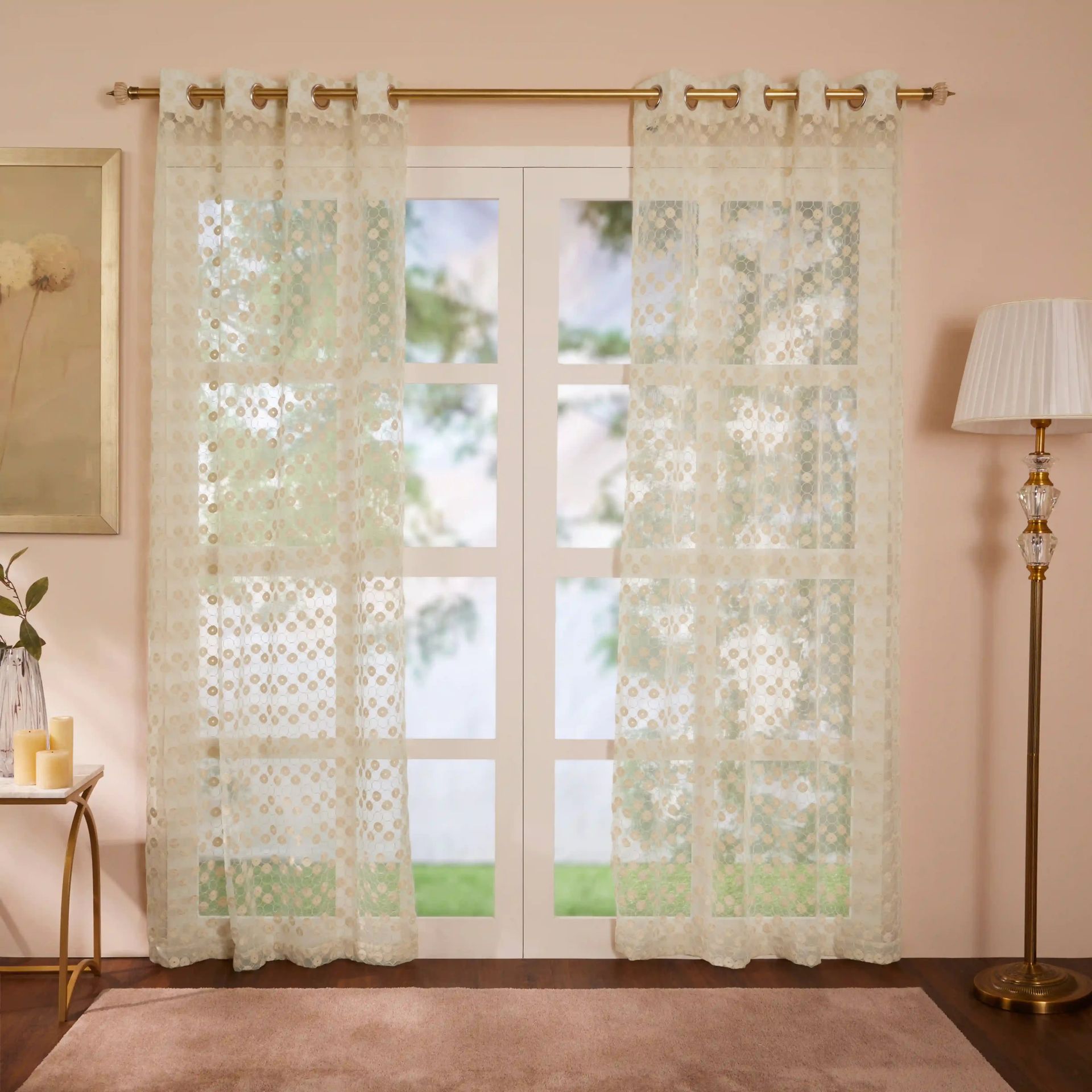 Sheer 100% Polyester Milky Sand Set of 2 Door Curtains | Velina
