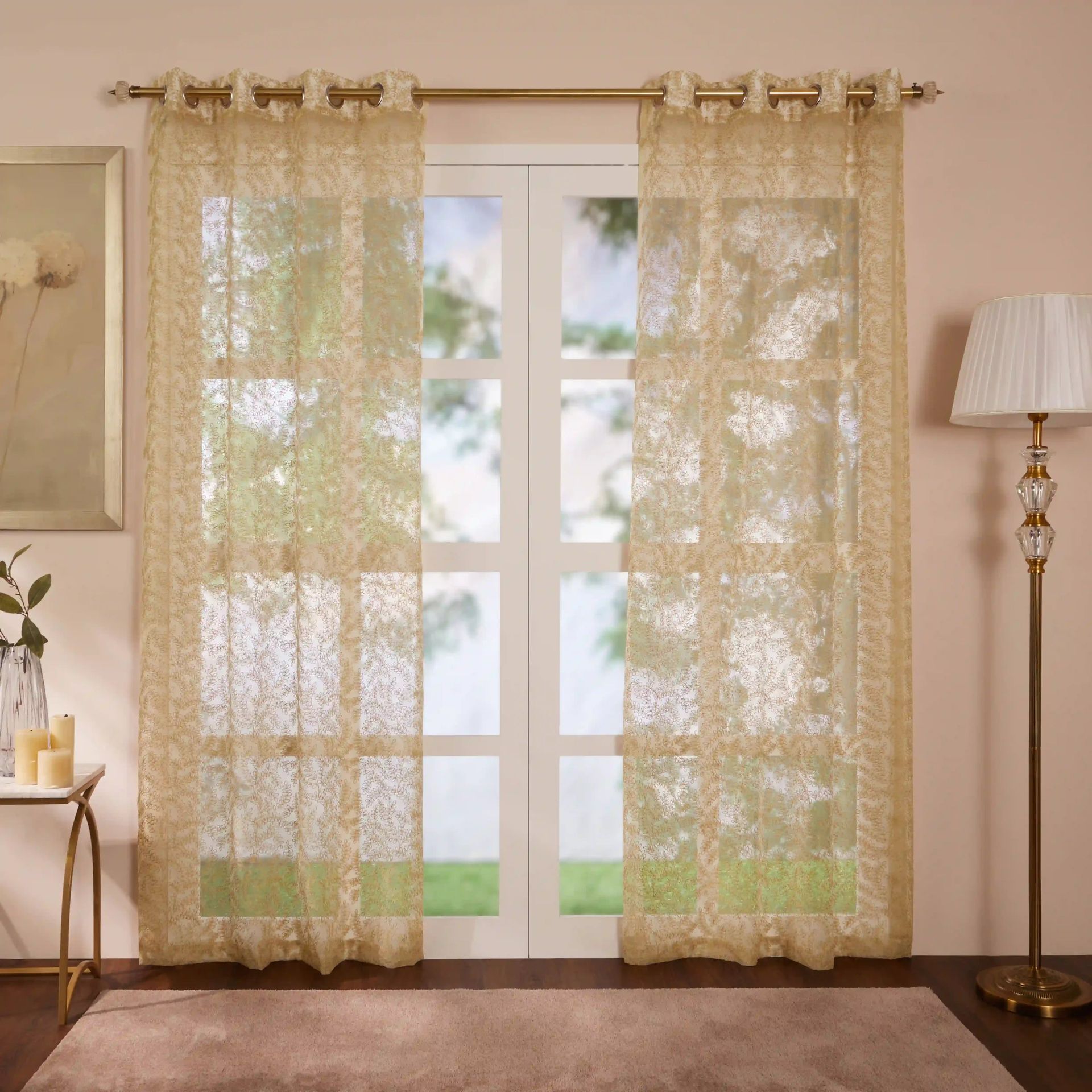 Sheer 100% Polyester Golden Sand Set of 2 Door Curtains | Velina