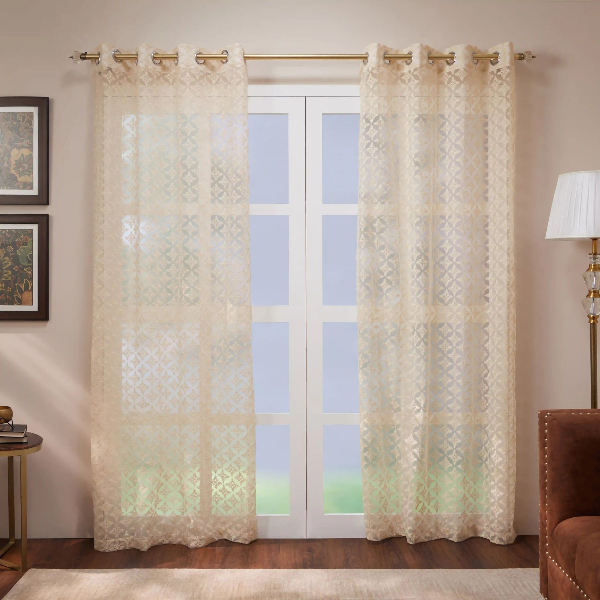 Sheer 100% Polyester Vanilla Cream Set of 2 Door Curtains | Velina
