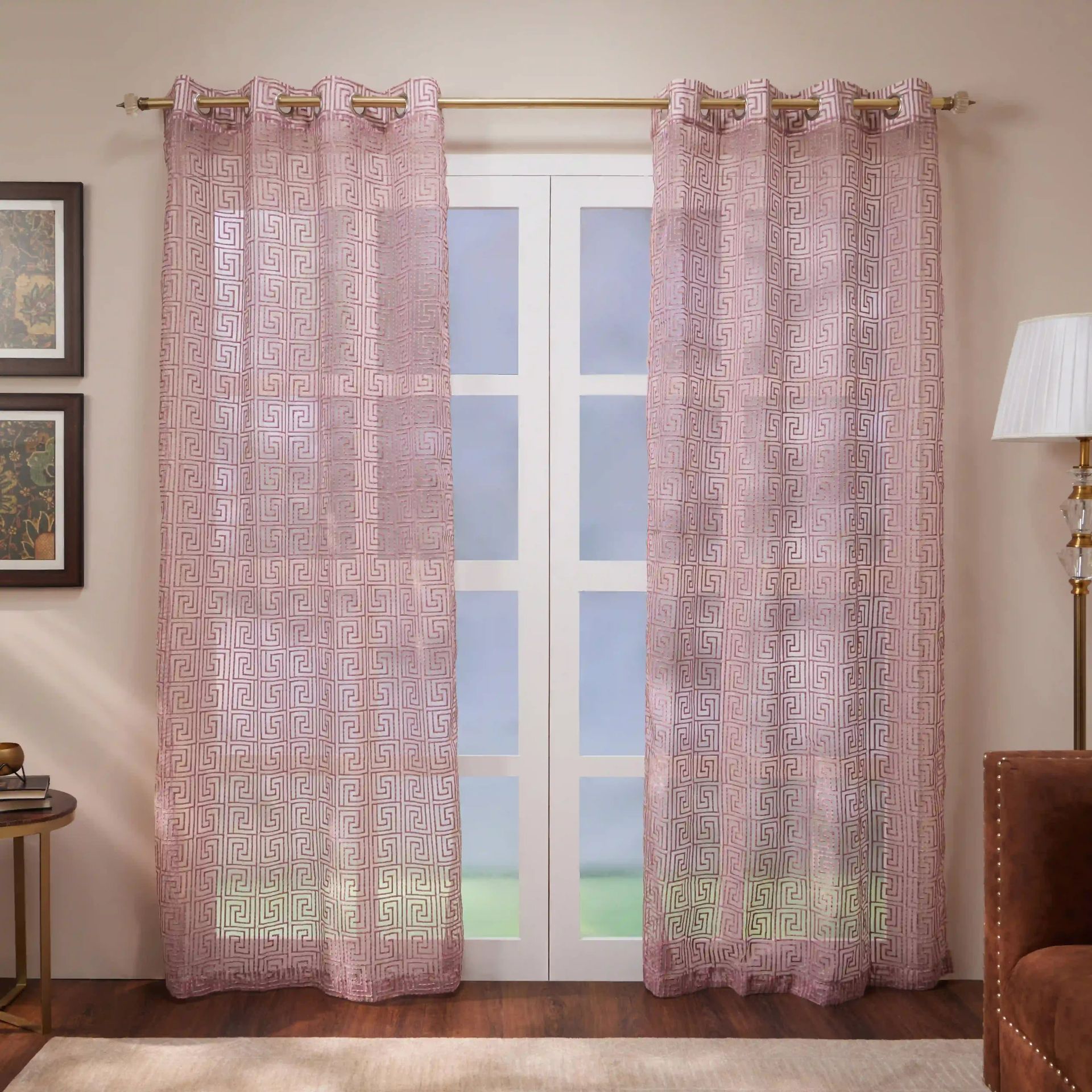 Sheer 100% Polyester Mauve Set of 2 Door Curtains | Velina