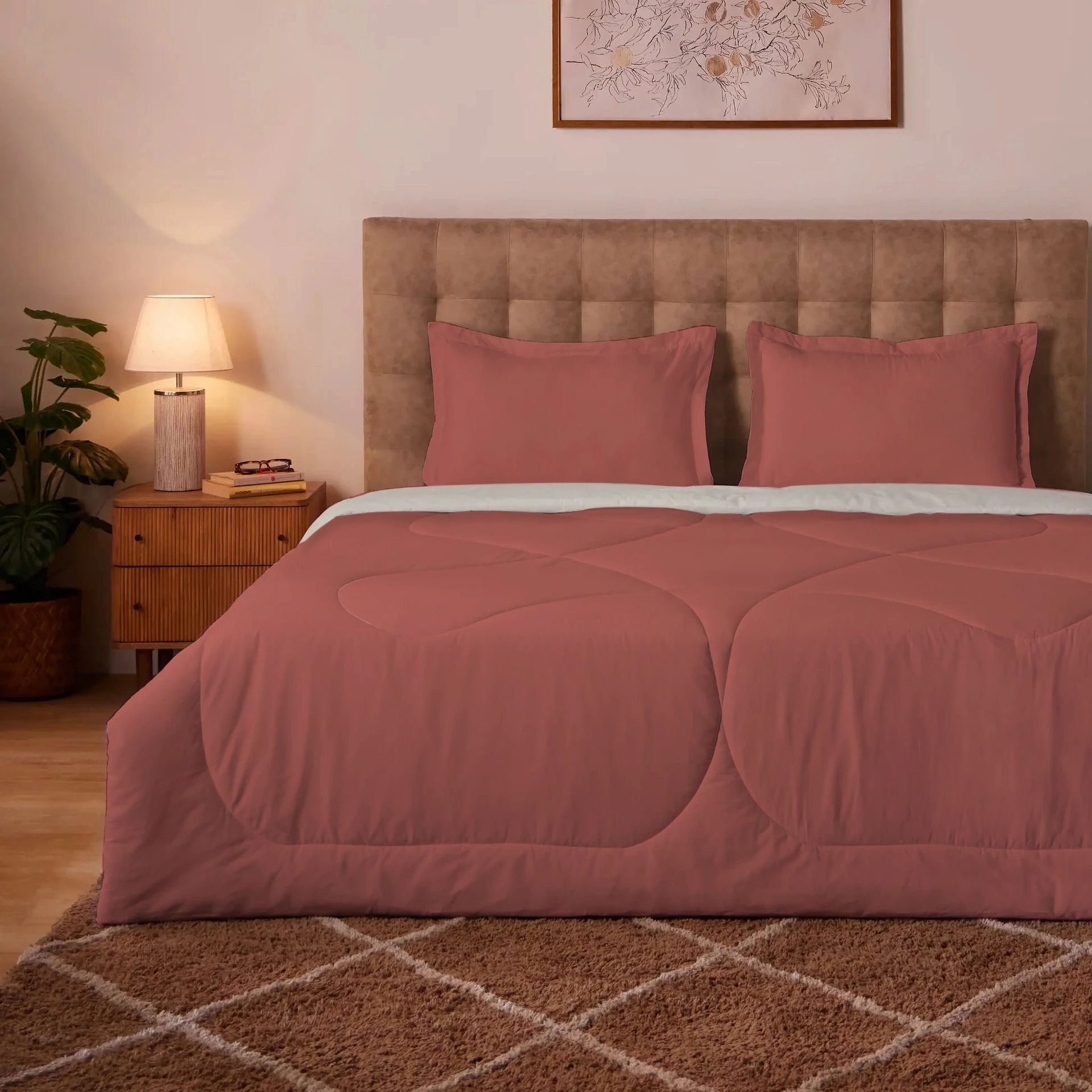 Solid 300 GSM 100% Cotton Burnt Sienna & Peach King Comforter | Plumelle