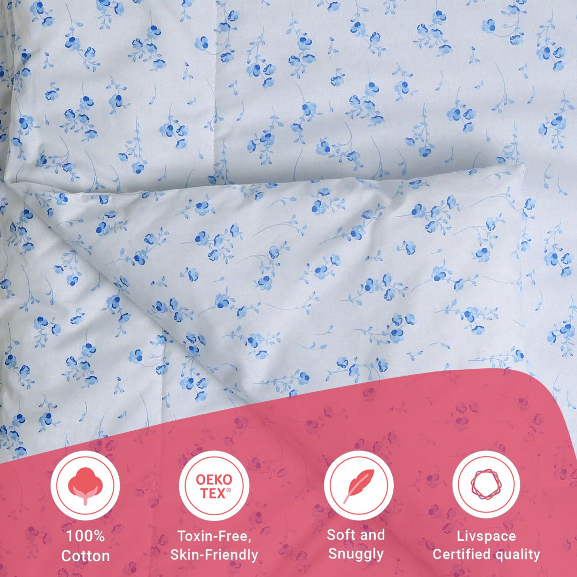 Floral 120 GSM 100% Cotton Ocean Blue Double Comforter | Bloomshire Classic