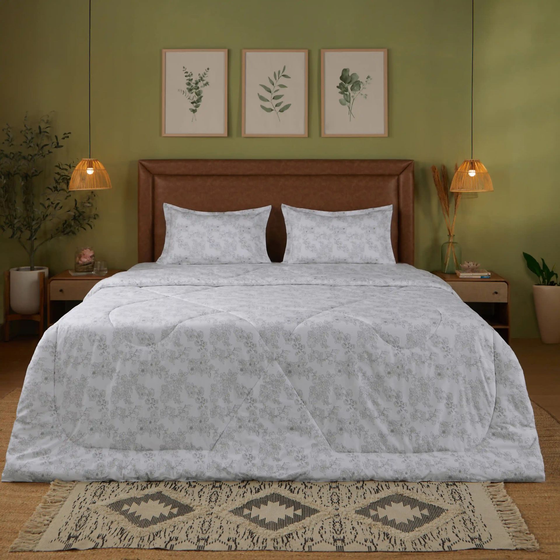 Floral 120 GSM 100% Cotton Grey Double Comforter | Bloomshire Classic