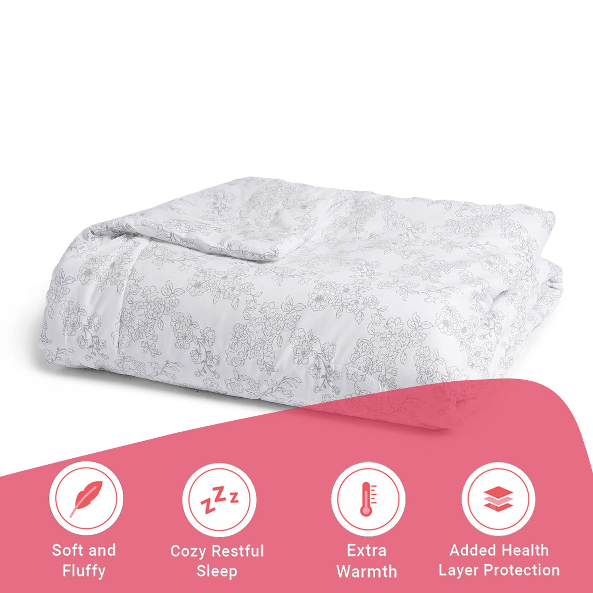 Floral 120 GSM 100% Cotton Grey Double Comforter | Bloomshire Classic