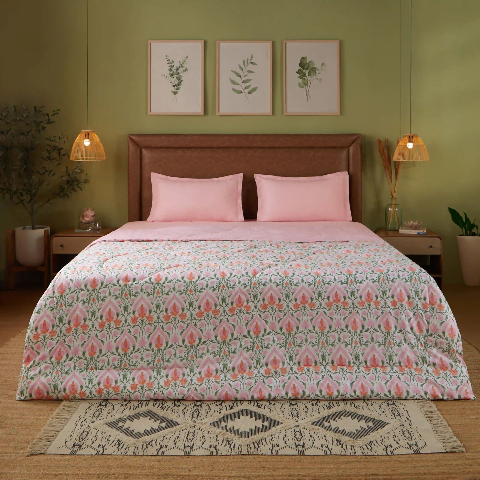 Ethnic 120 GSM 100% Cotton Salmon Double Comforter | Bloomshire Classic