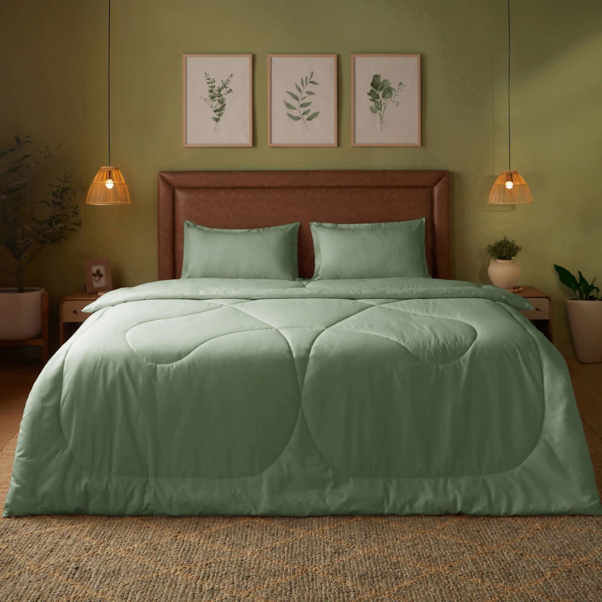 Solid Dyed 120 GSM Cotton Green Sage Double Comforter | Paleto