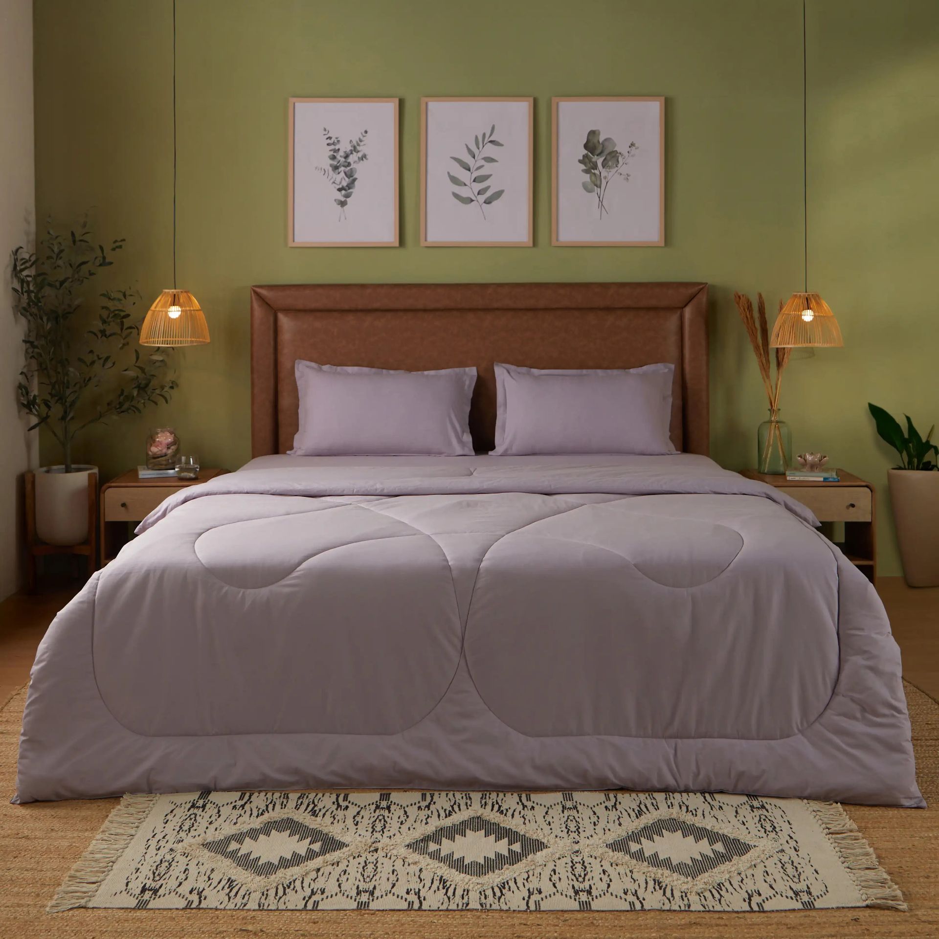 Solid Dyed 120 GSM Cotton Grey Lavender Double Comforter | Paleto
