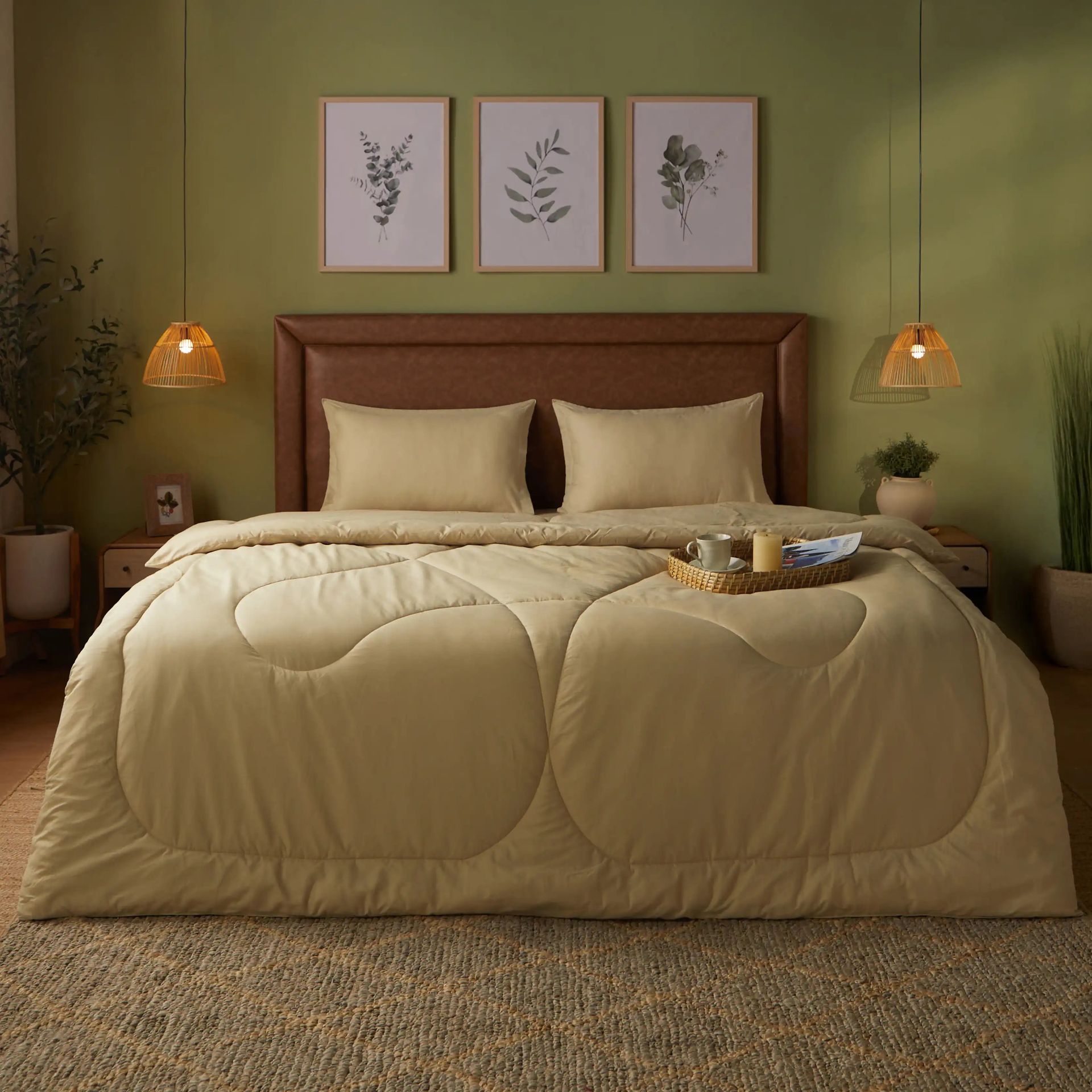 Solid Dyed 120 GSM Cotton Beige Double Comforter | Paleto