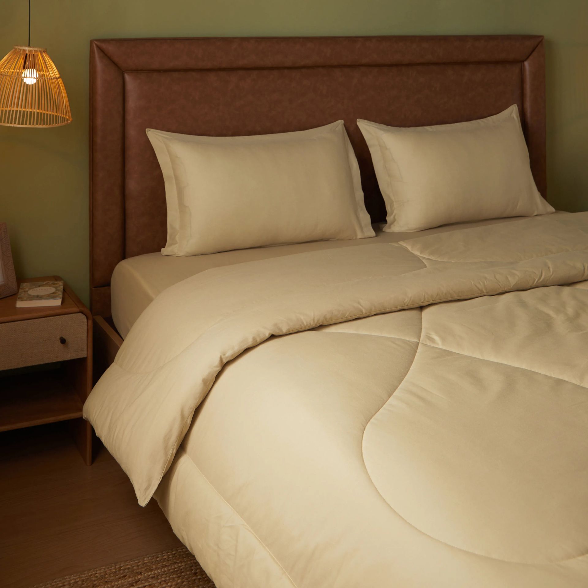 Solid Dyed 120 GSM Cotton Beige Double Comforter | Paleto