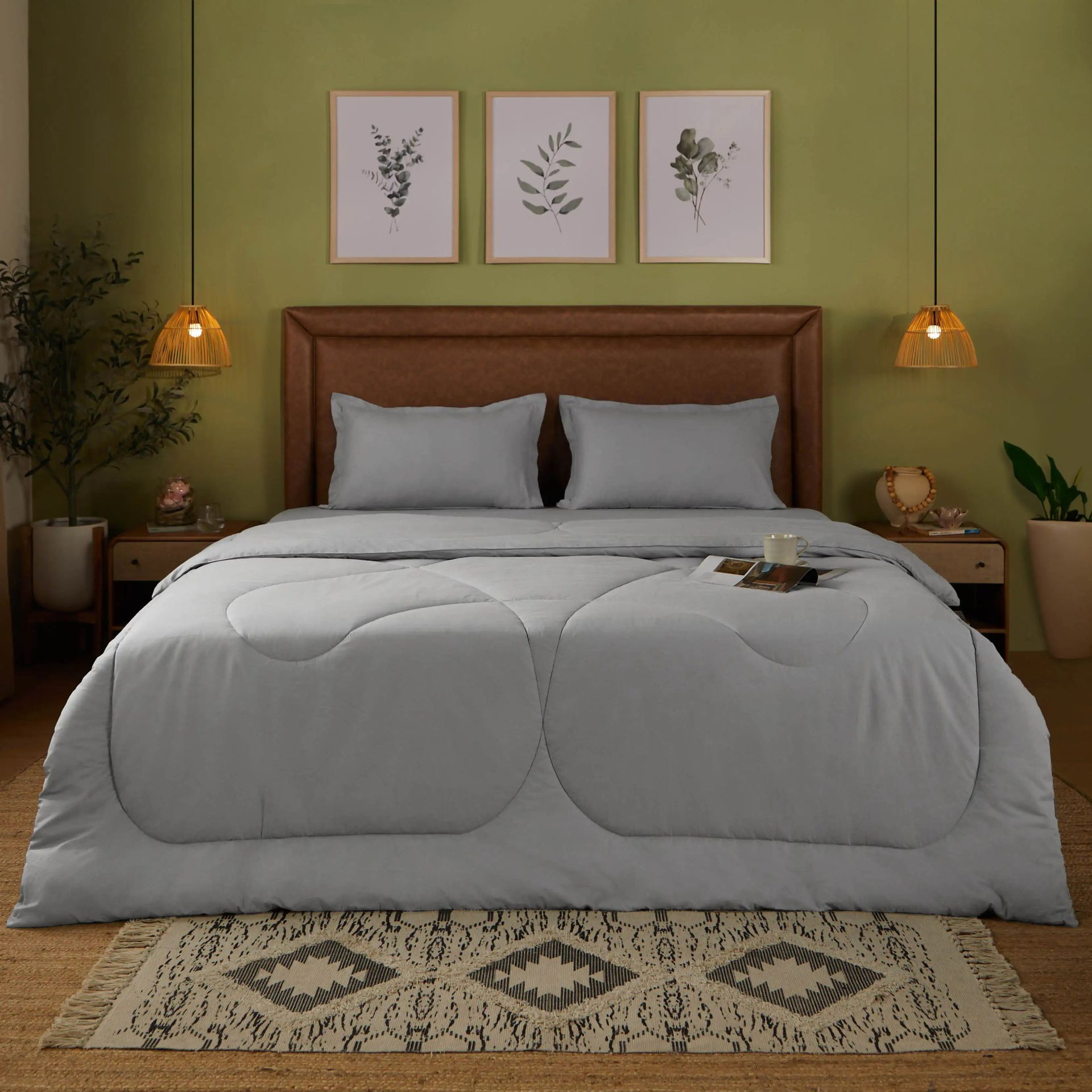 Solid Dyed 120 GSM Cotton Grey Double Comforter | Paleto