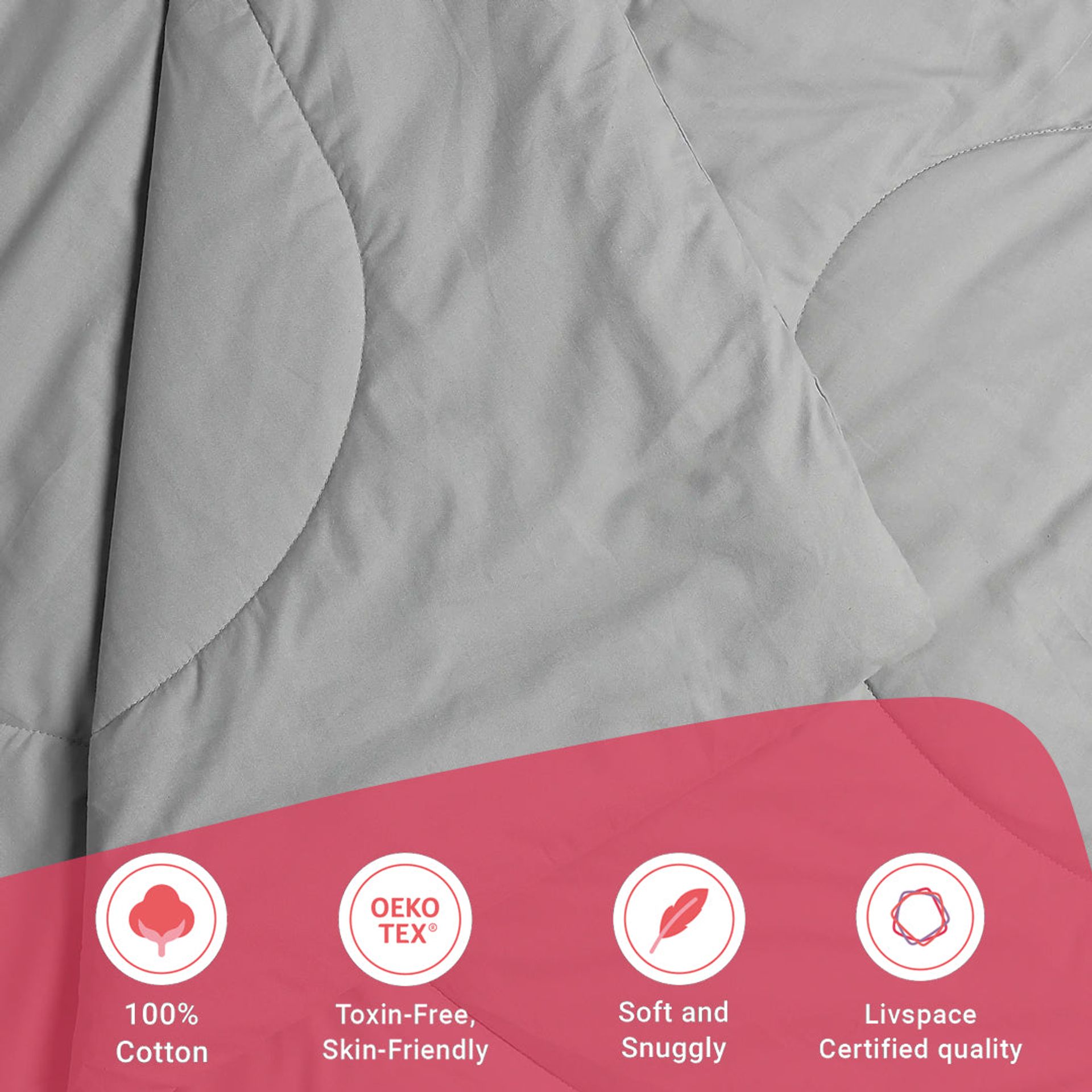 Solid Dyed 120 GSM Cotton Grey Double Comforter | Paleto