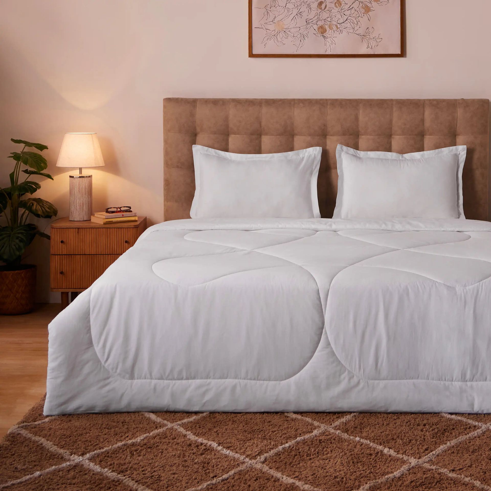 Solid Dyed 120 GSM Cotton White Double Comforter | Paleto