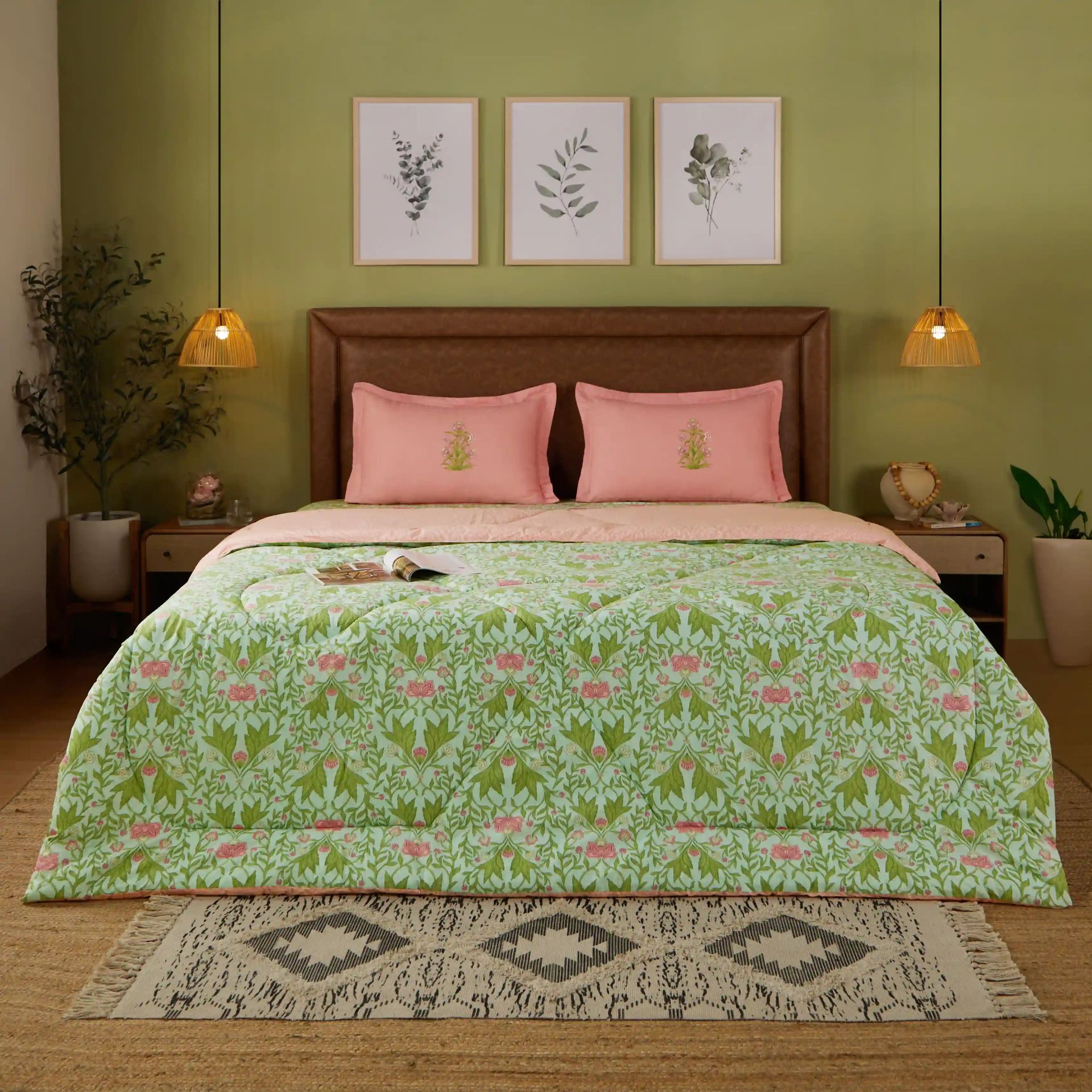 Indian Heritage  GSM 100% Cotton Sage Mint Double Comforter | Chippa Lane