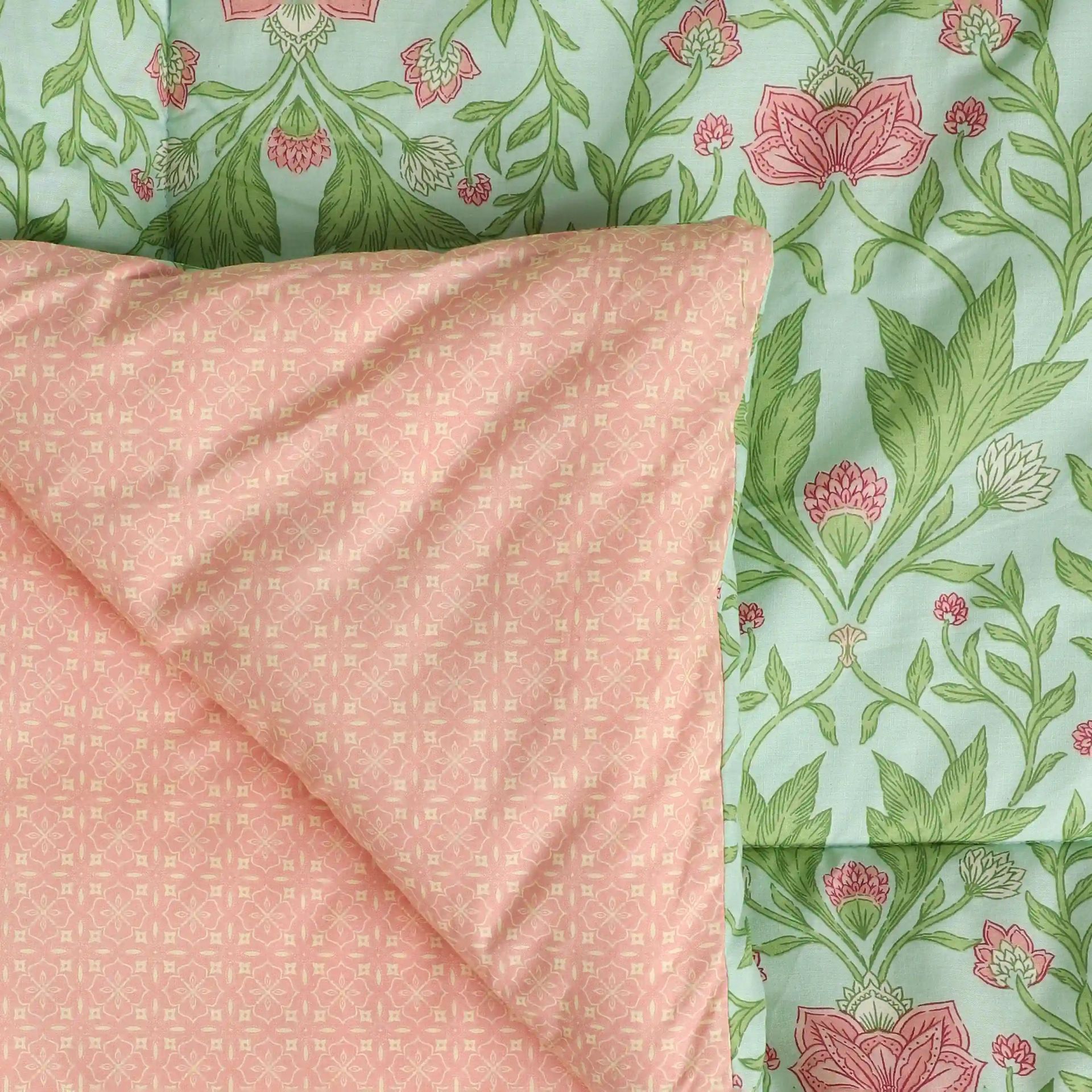 Indian Heritage  GSM 100% Cotton Sage Mint Double Comforter | Chippa Lane