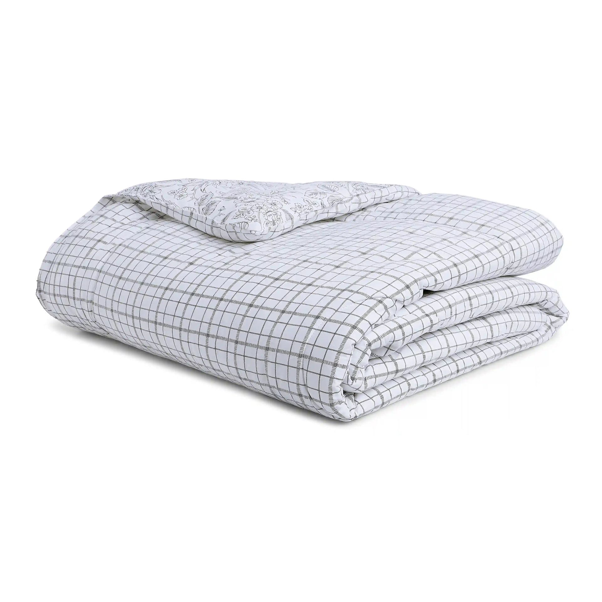 Floral Geometric 144 GSM 100% Cotton Charcoal Checks Double Comforter | Mishella