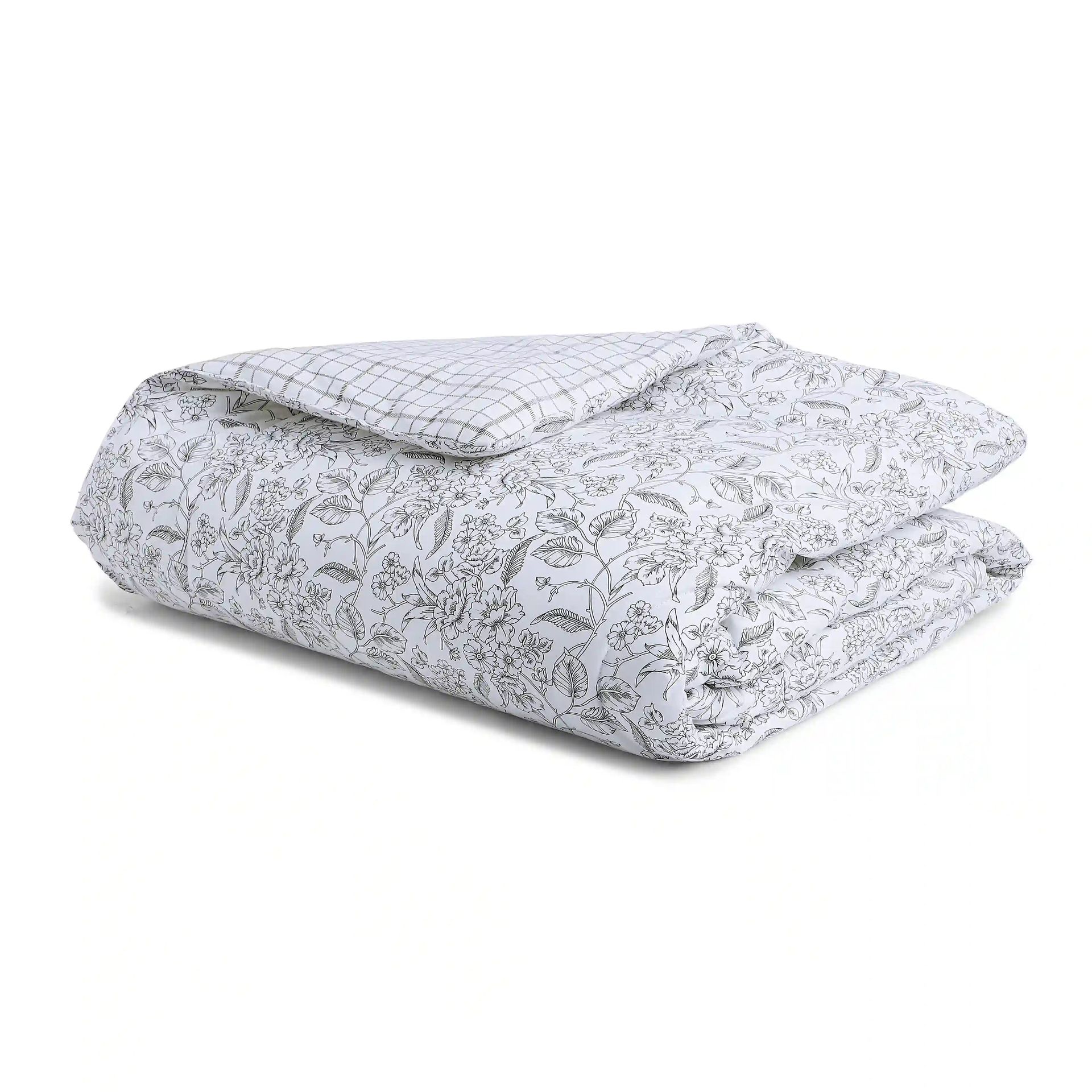 Floral Geometric 144 GSM 100% Cotton Charcoal Bloom Double Comforter | Mishella