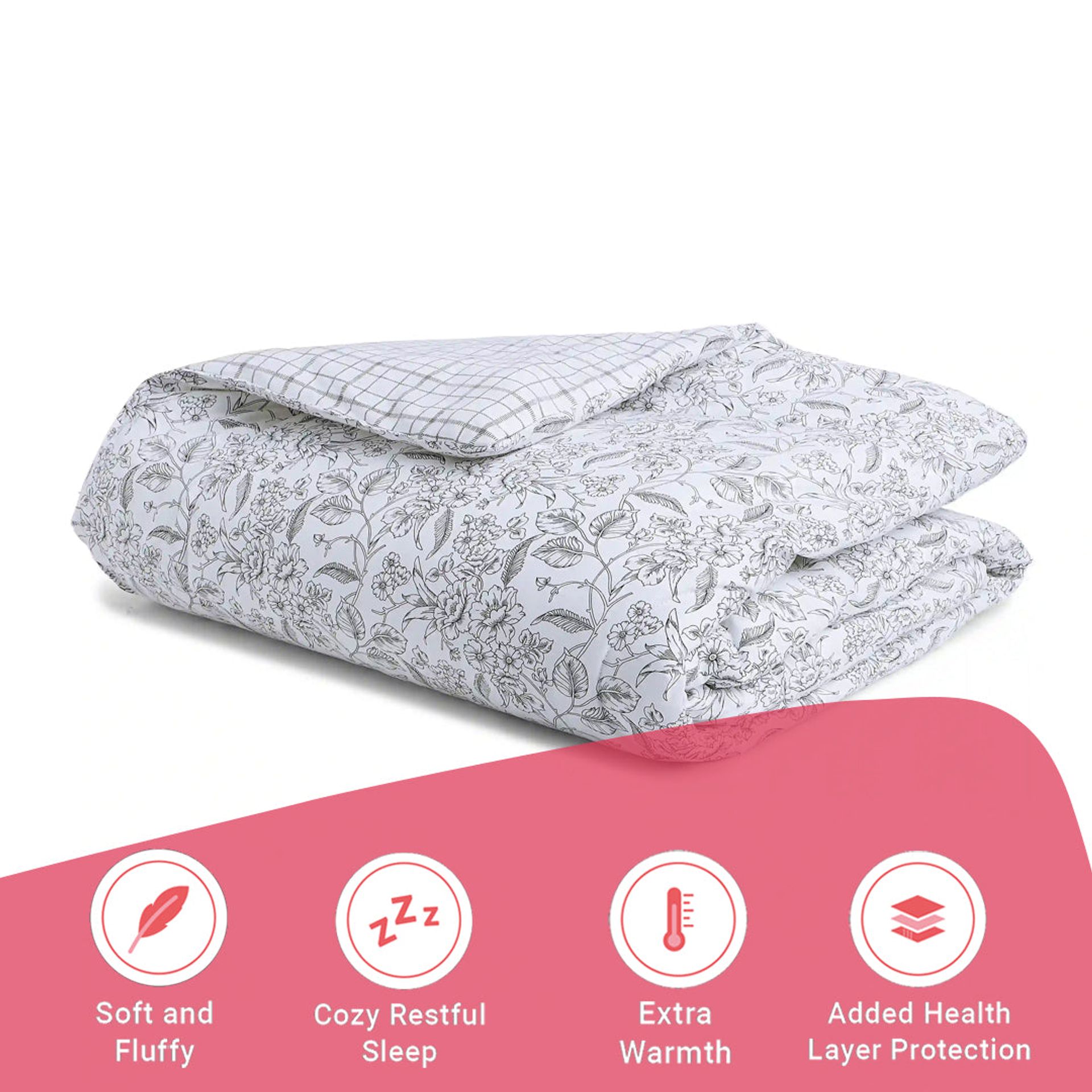 Floral Geometric 144 GSM 100% Cotton Charcoal Bloom Double Comforter | Mishella