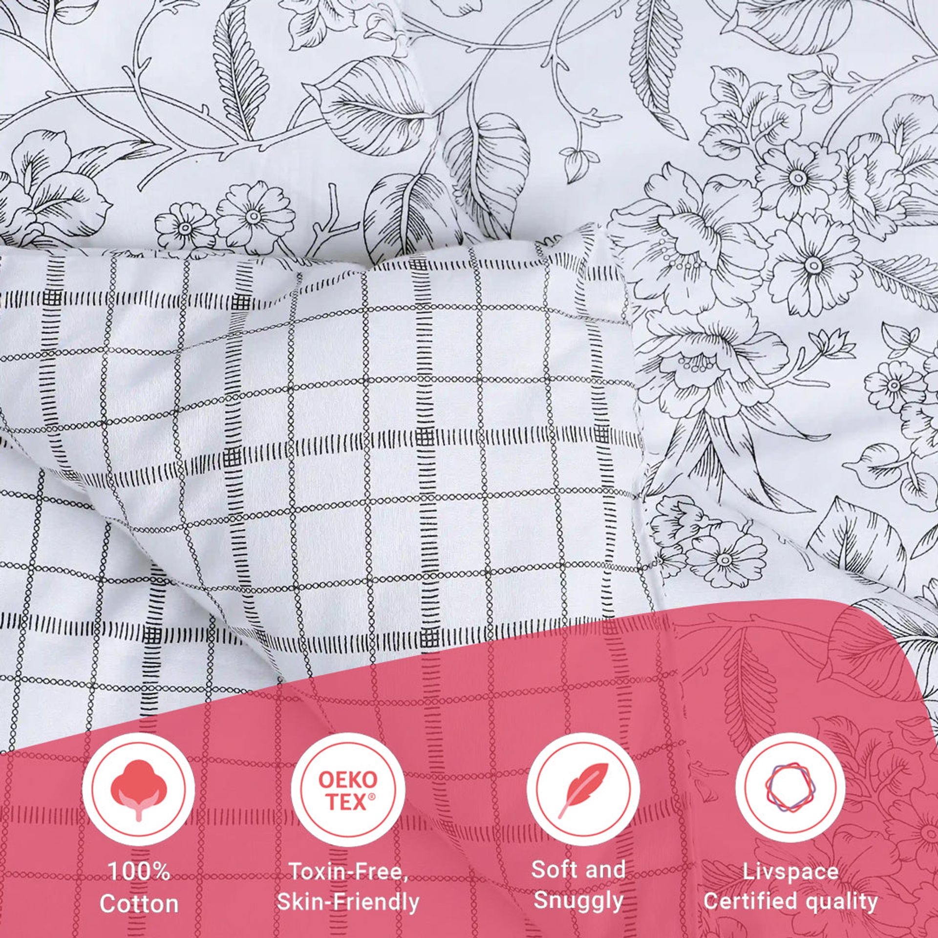 Floral Geometric 144 GSM 100% Cotton Charcoal Bloom Double Comforter | Mishella