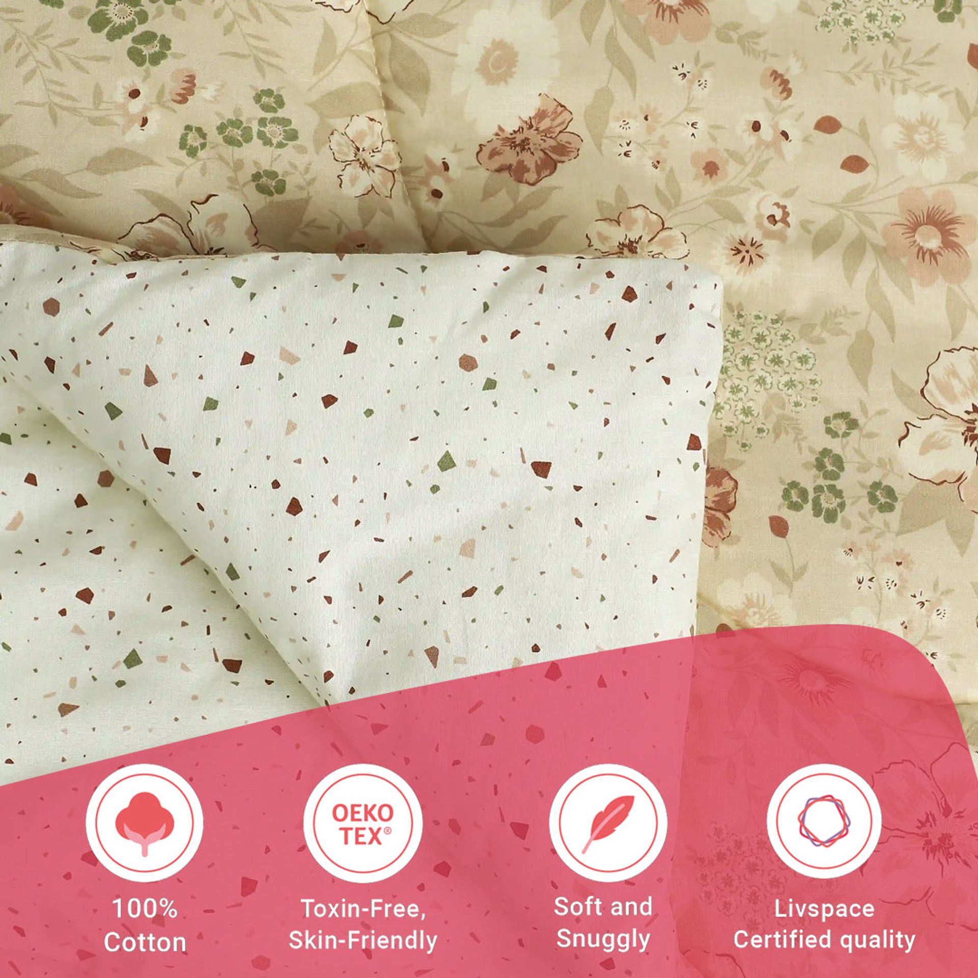 Floral Geometric 144 GSM 100% Cotton Beige Double Comforter | Mishella